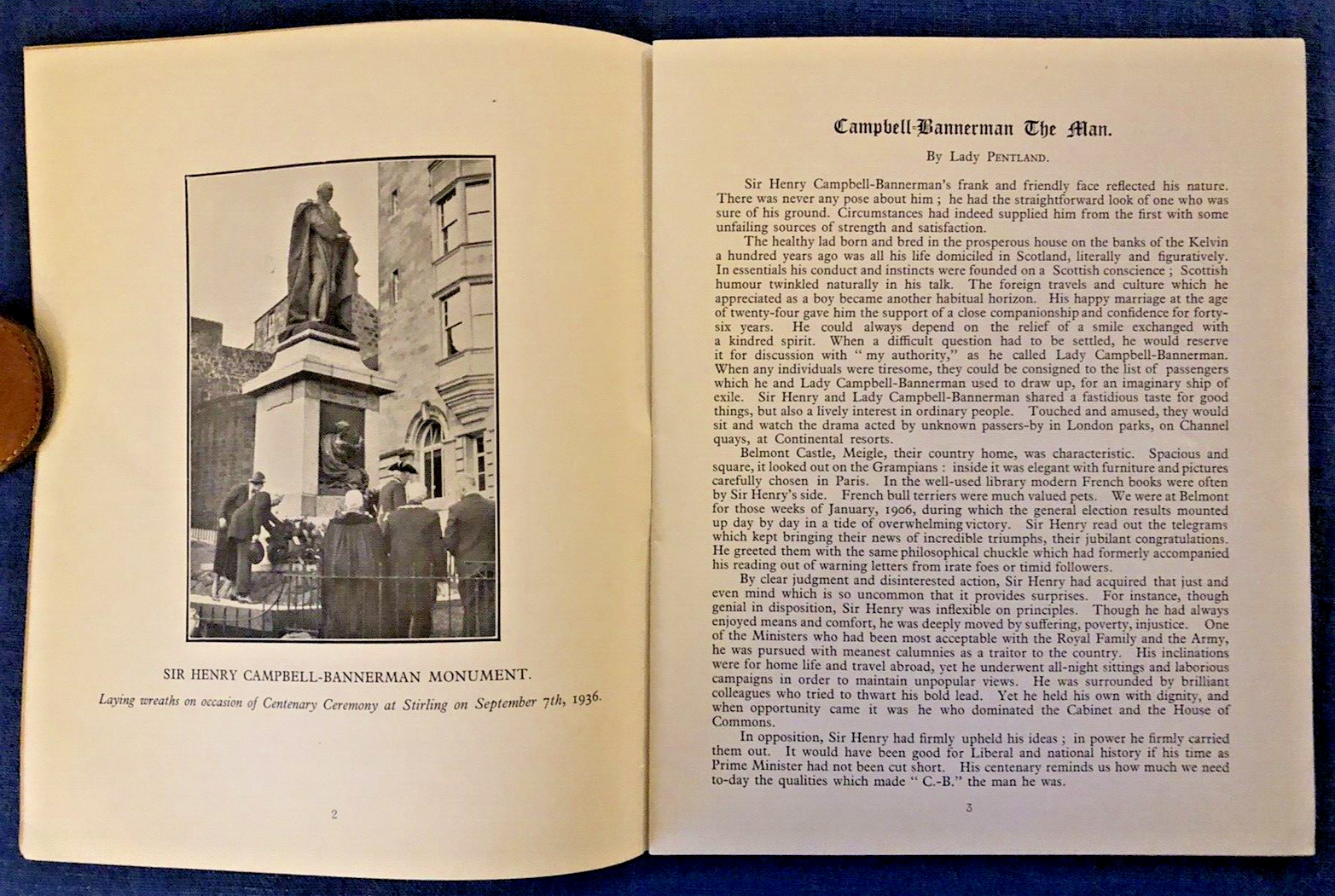 SCOTTISH LIBERAL FEDERATION 1936 Program  w Tribute Sir Henry Campbell-Bannerman