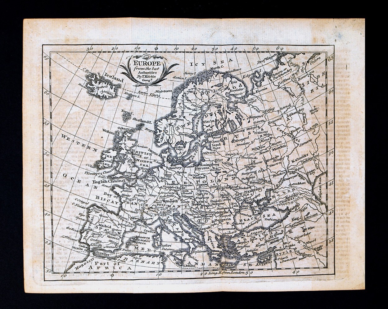 1759 Kitchin Map Europe Spain France Germany Hungary Poland  Sweden England EU