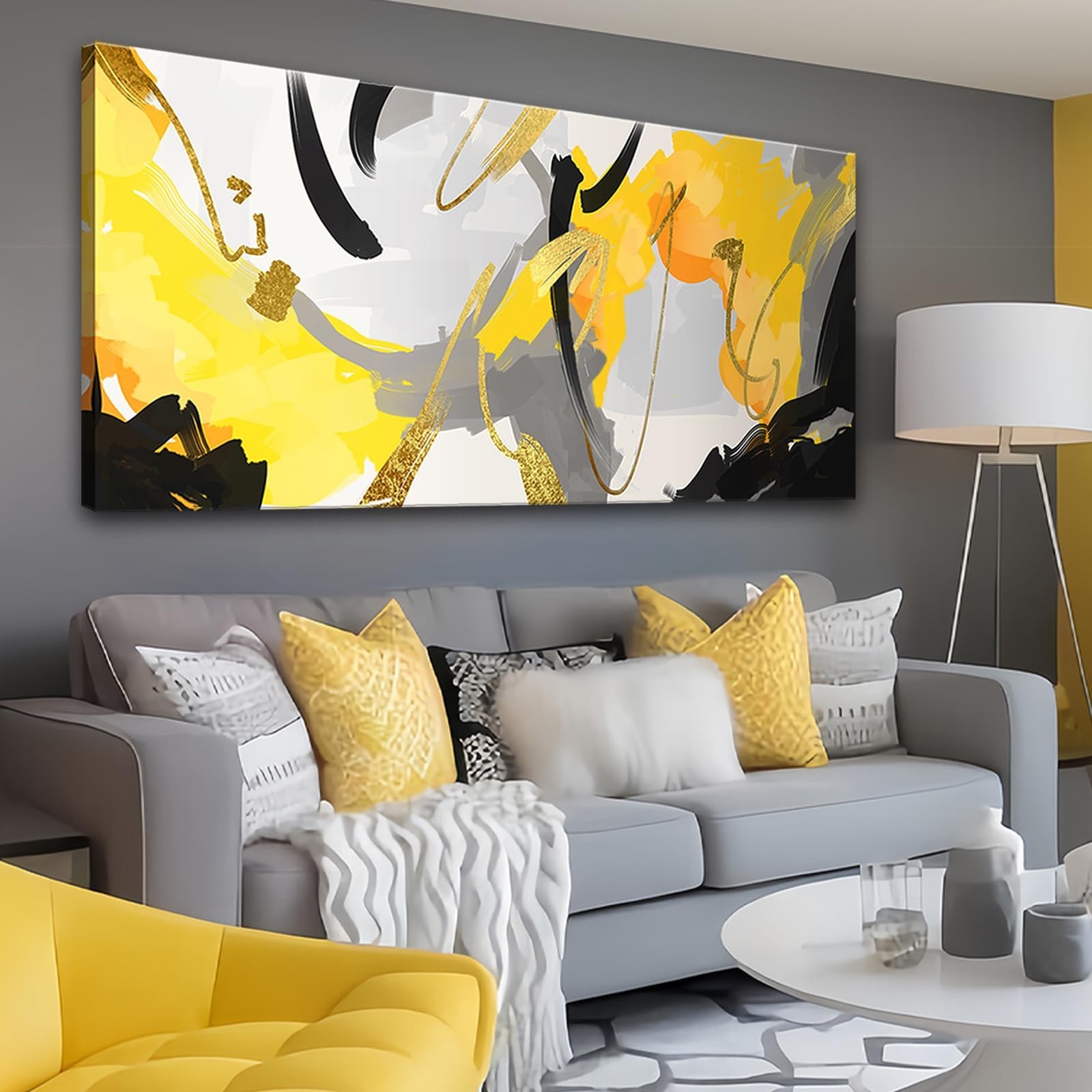 weiyiart Abstract Yellow and Black Canvas Wall Art Bold Modern Print Painting... weiyiart Abstract Yellow and Black Canvas Wall Art Bold Modern Print Painting...