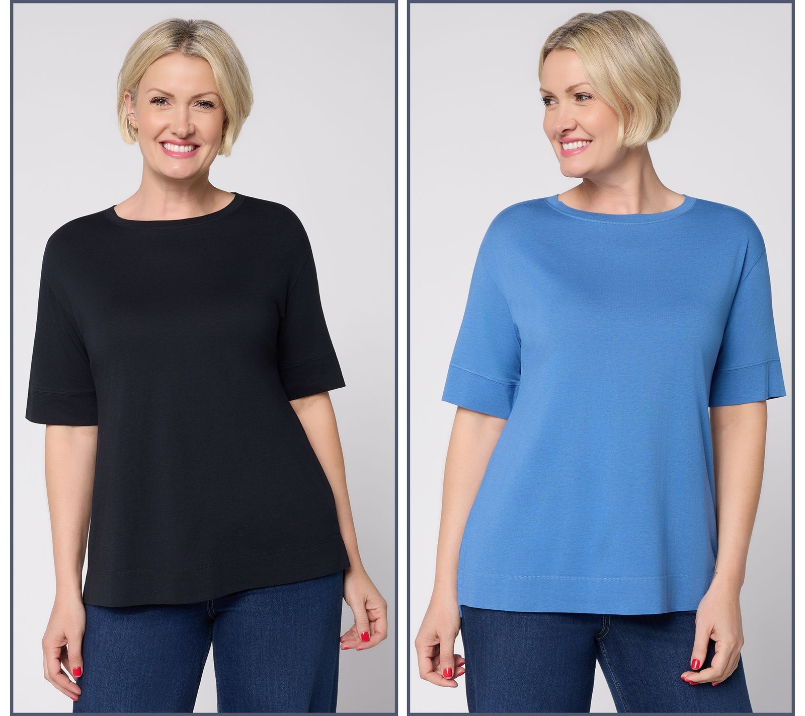 Fashion Women\'s Top Sz M Pack Elbow Sleeve Tees Blue A729254