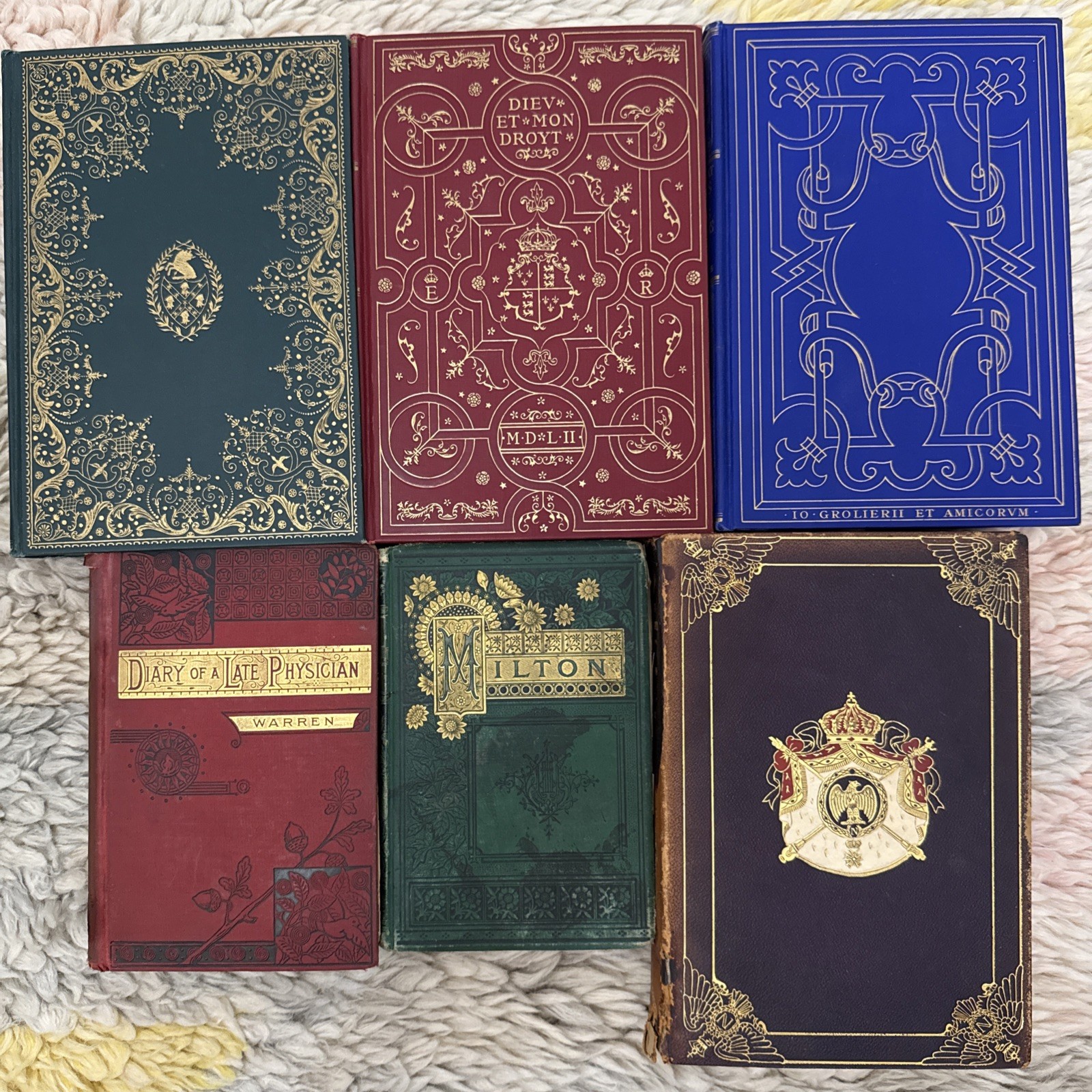 Lot of 6 Books Gilt Decorated Staging Display Antique Old Victorian Beautiful Lot of 6 Books Gilt Decorated Staging Display Antique Old Victorian Beautiful
