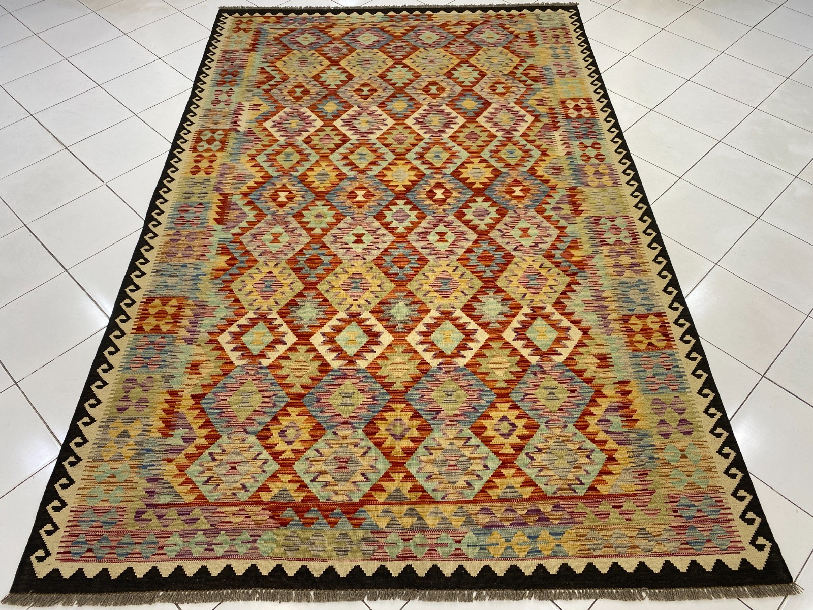 7x10 ft Large Afghan Handwoven Geometric Kilim Turkish Oriental Modern Wool Rug