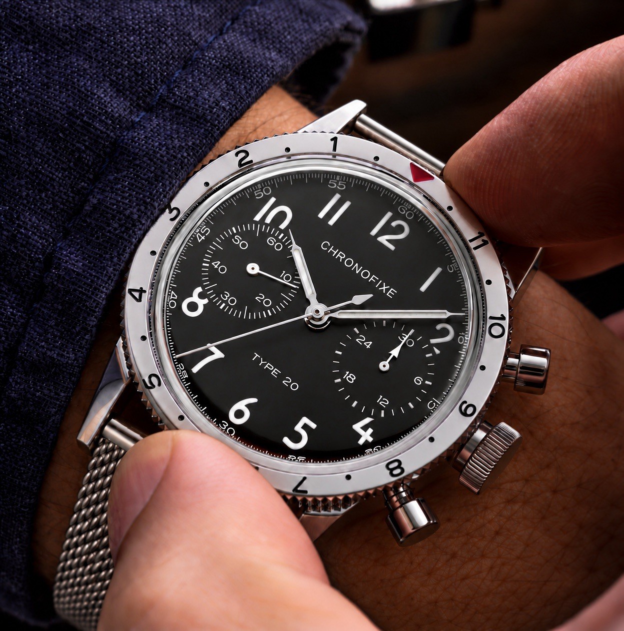 New CHRONOFIXE Type 20 37mm Manual Wind Chronograph Milanese Box & 2 Yr Warranty