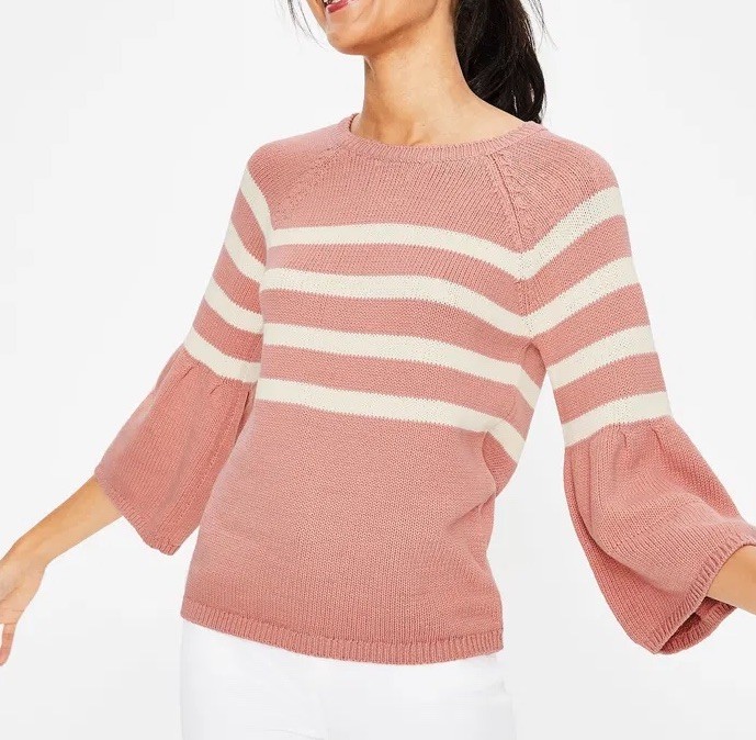 Boden Pink Striped Cotton Bell Sleeve Arianna Pullover Sweater XS Boden Pink Striped Cotton Bell Sleeve Arianna Pullover Sweater XS