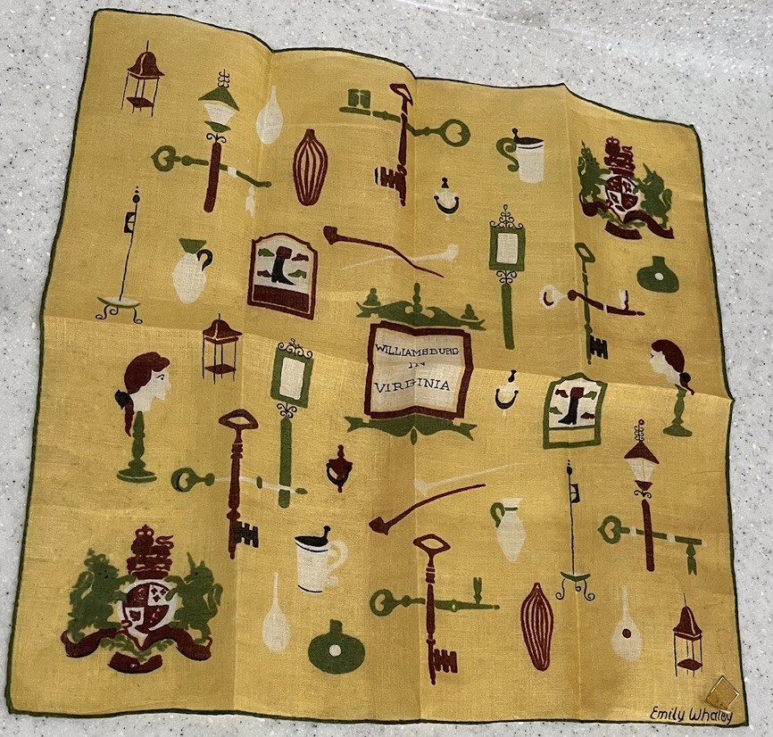Vtg EMILY WHALEY ‘Williamsburg In Virginia’ Hanky Handkerchief NWT Kimball Linen Vtg EMILY WHALEY ‘Williamsburg In Virginia’ Hanky Handkerchief NWT Kimball Linen