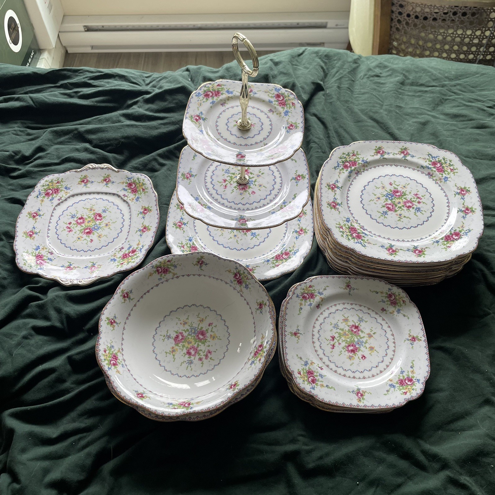 Vintage | Royal Albert Petit Point 23 Pc Bone China Set | England 3 Tier Stand