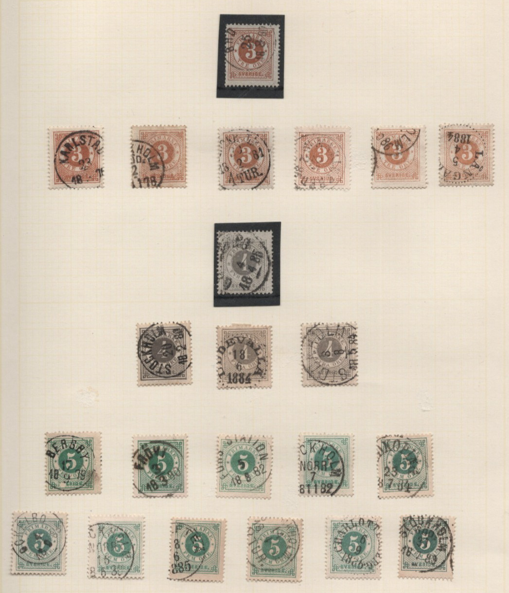 Sweden 1877-1879 Specialized Collection Of 72 Used Stamps Sc. #28/38