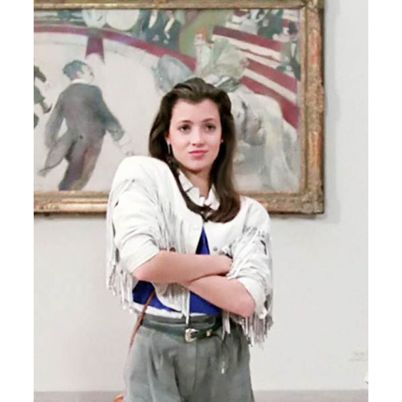 Sloane Peterson Ferris Bueller's Day Off Mia Sara White Fringe Leather Jacket Sloane Peterson Ferris Bueller's Day Off Mia Sara White Fringe Leather Jacket