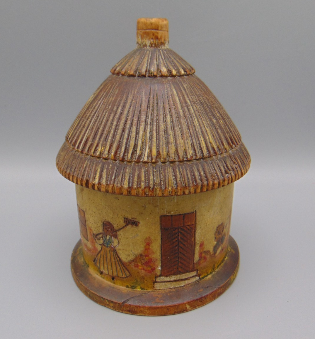 LOVELY ANTIQUE 19th CENTURY FOLK ART THATCHED COTTAGE STRING BOX LOVELY ANTIQUE 19th CENTURY FOLK ART THATCHED COTTAGE STRING BOX