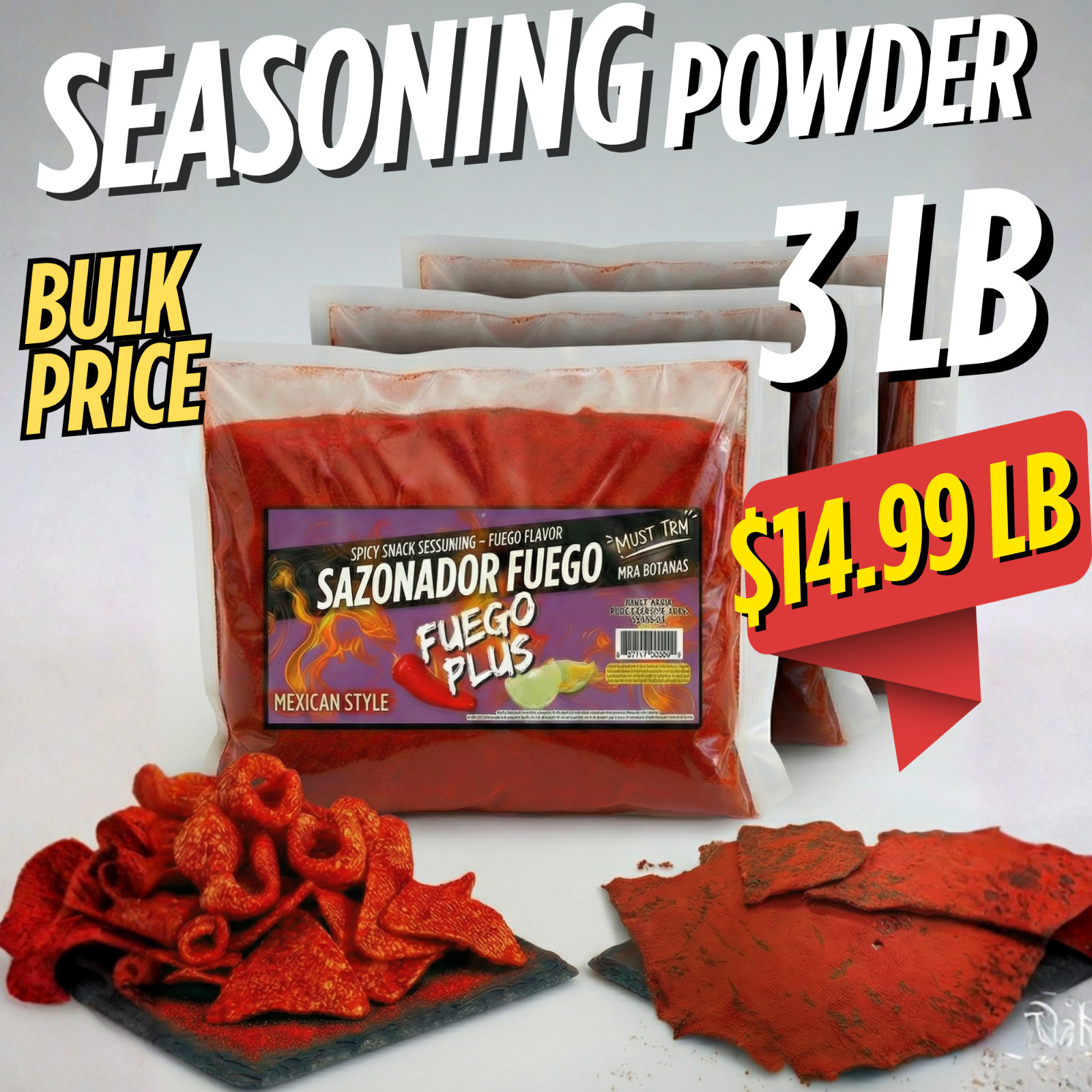 Fuego Seasoning – Extra Spicy Snack Flavor ( 3 LB) Fuego Sazonador
