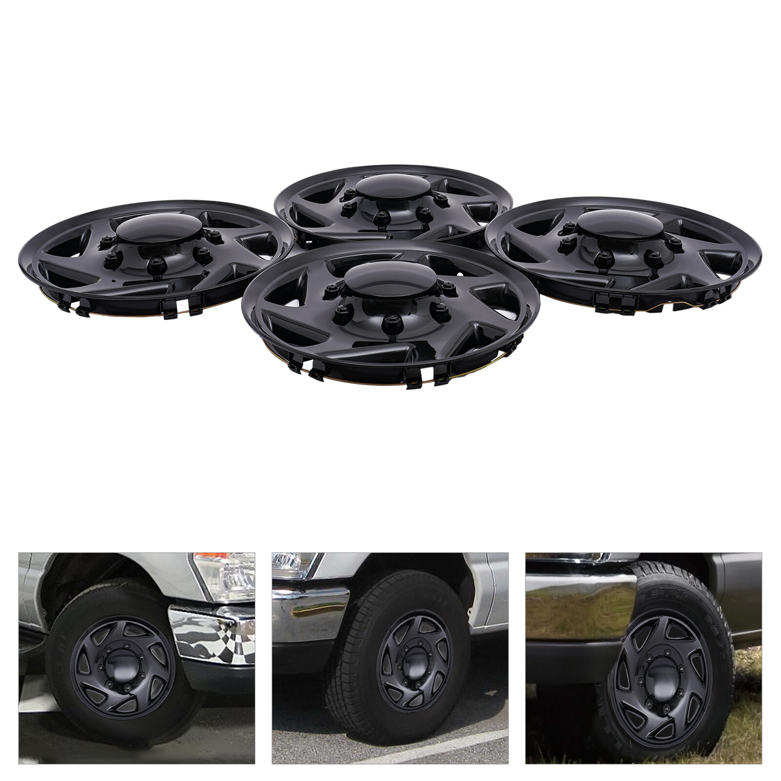 For Ford E250 E350 E450 Econoline 1999-2018 Black Hub Caps Rim Simulators 4pcs
