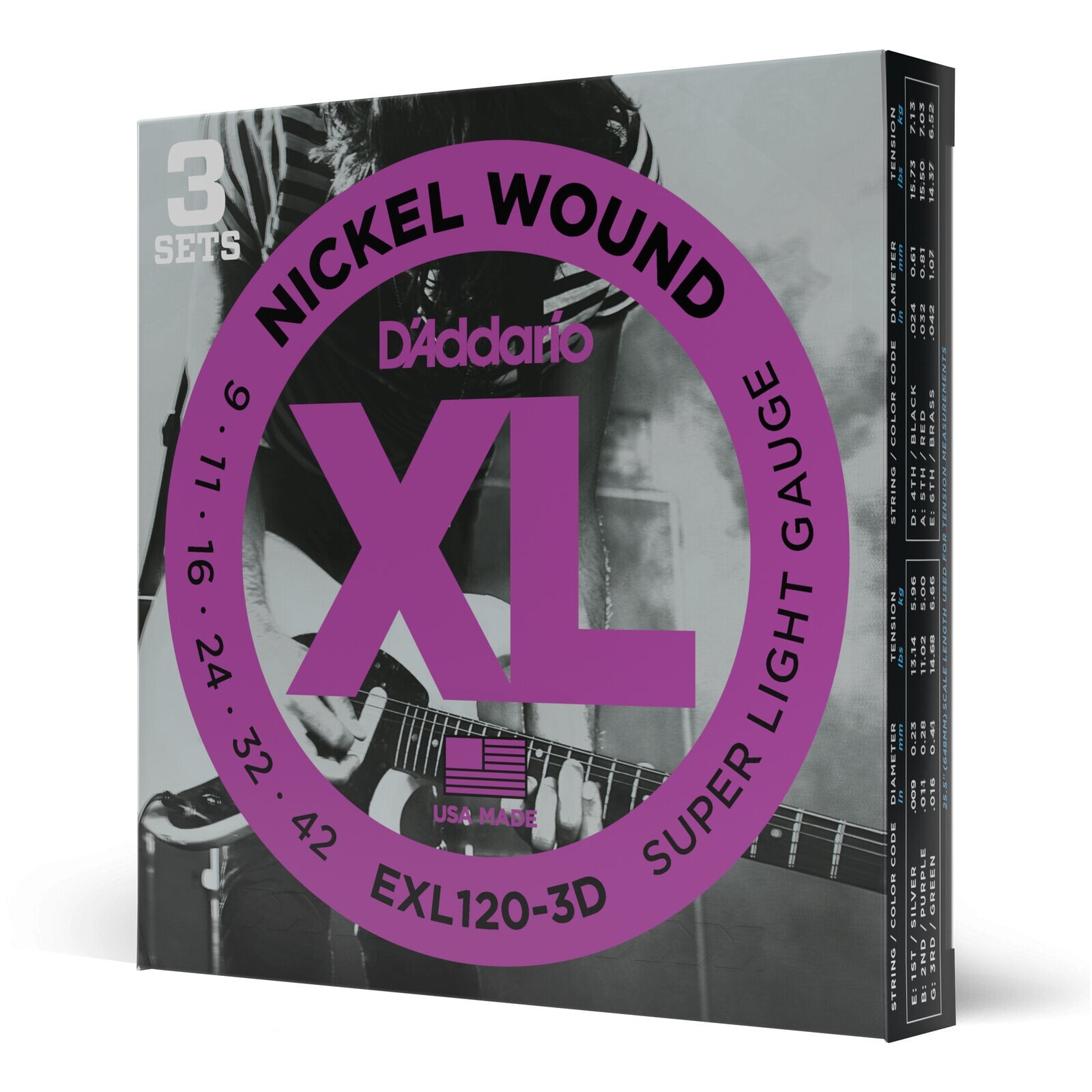 3 Sets EXL120 D'Addario Electric Guitar Strings 9-42  EXL120-3D Super Light