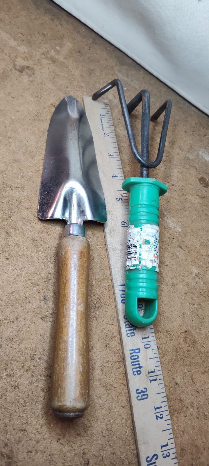 Lot of 2 Vtg. Hand Cultivator 3 Prong Garden Tool Wood Handles & Shovel Lot of 2 Vtg. Hand Cultivator 3 Prong Garden Tool Wood Handles & Shovel