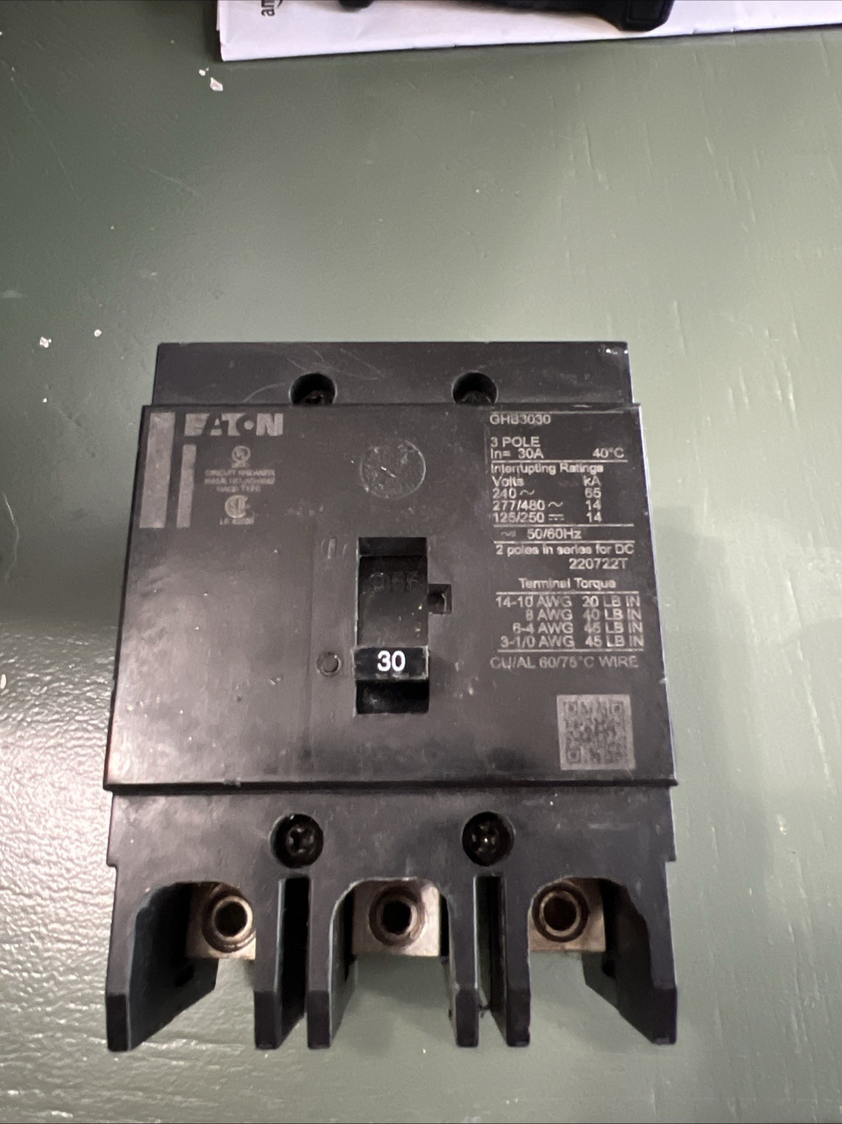 GHB3030 Cutler Hammer Eaton 30 Amp 480V 3 Pole Bolt On Circuit Breaker 🟥