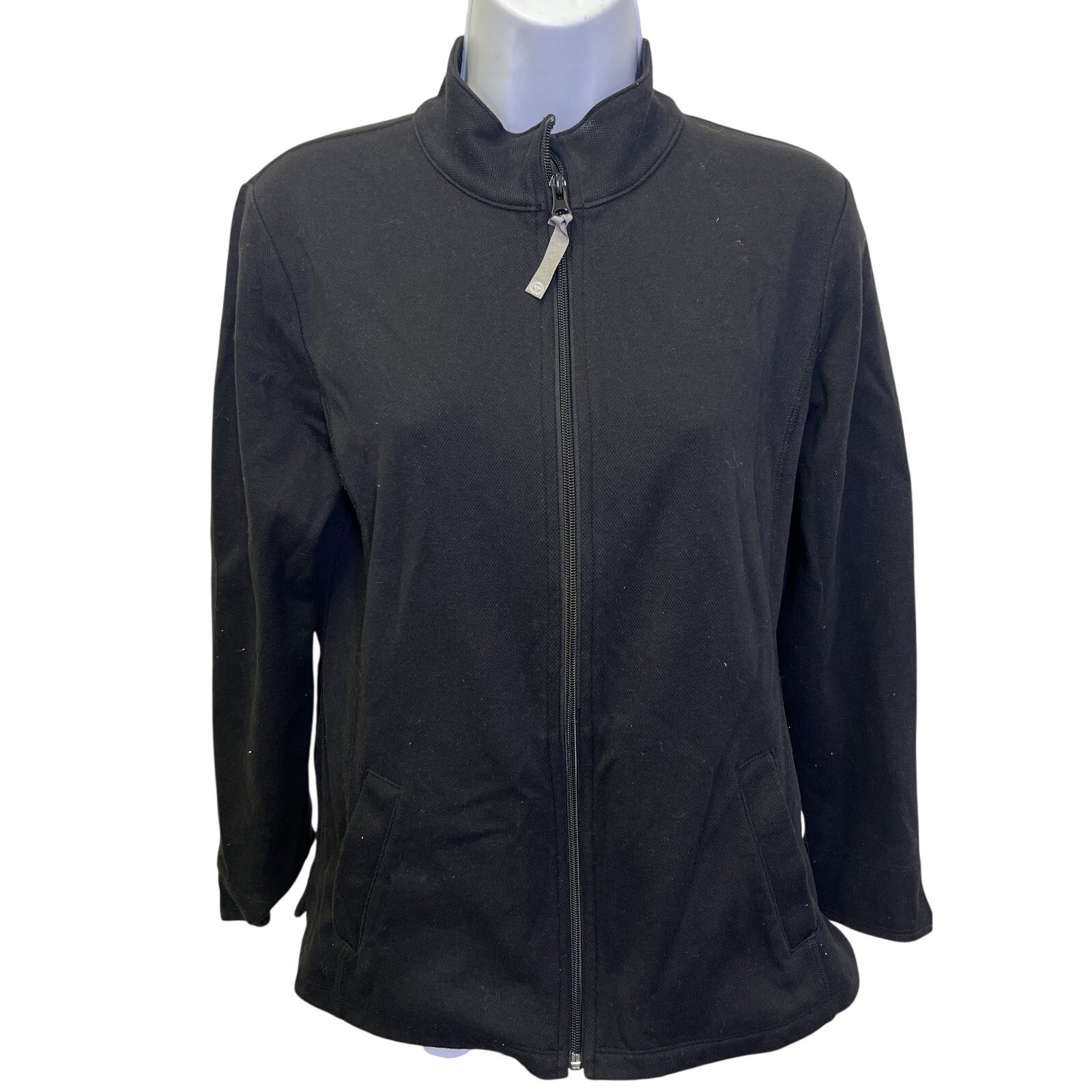 🖤 T by Talbots Black Full Zip Jacket Womens MP Medium Petite Stretch Activewear