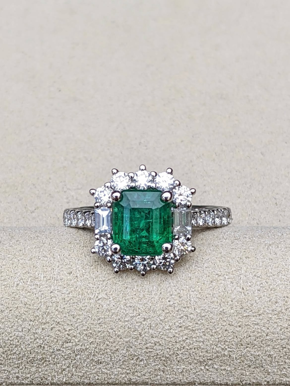 1.87Ct Emerald Cut Natural Emerald & Diamond Wedding Ring 14K Solid White Gold 7