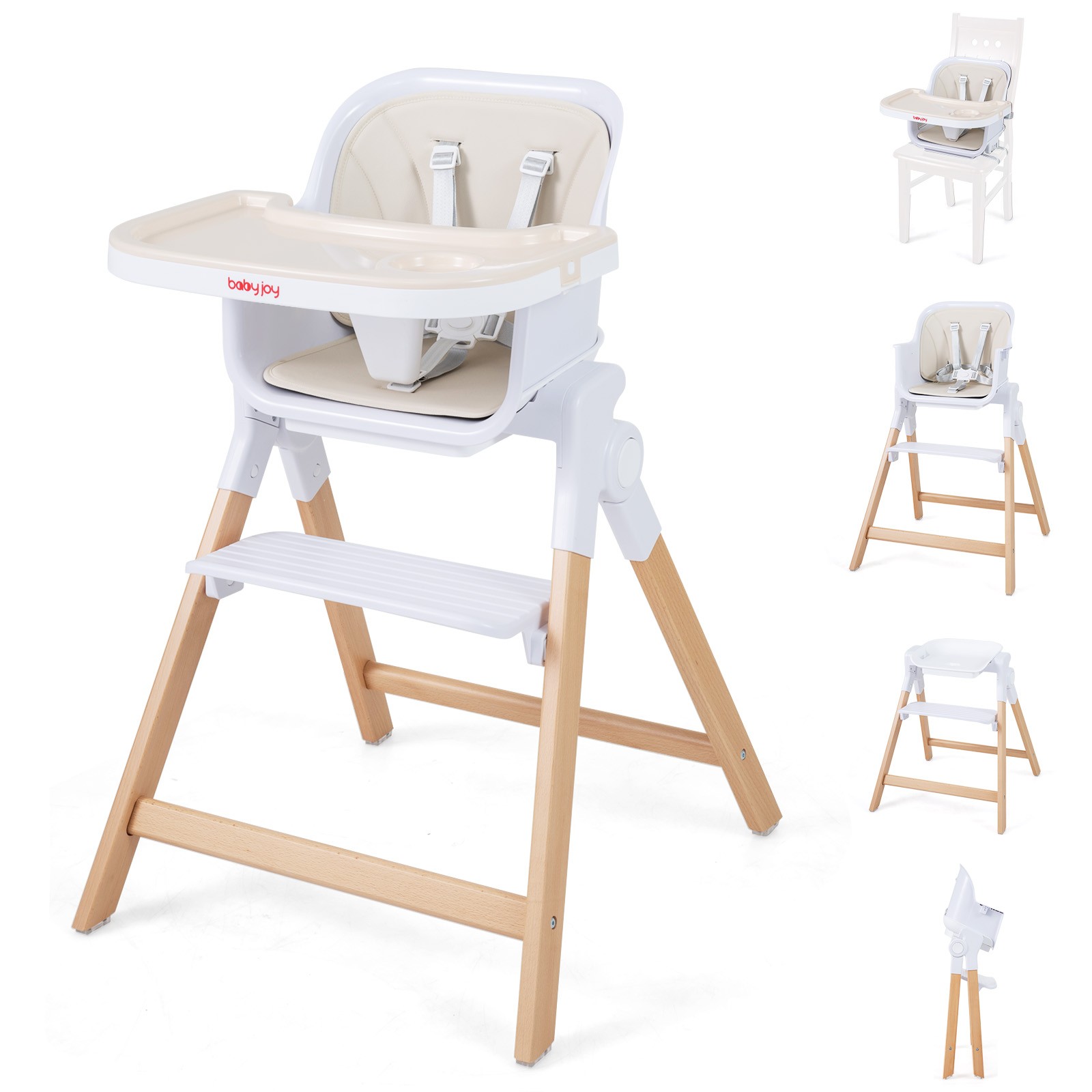 4-in-1 Convertible Baby High Chair w/ Detachable & Adjustable Tray, Footrest 4-in-1 Convertible Baby High Chair w/ Detachable & Adjustable Tray, Footrest