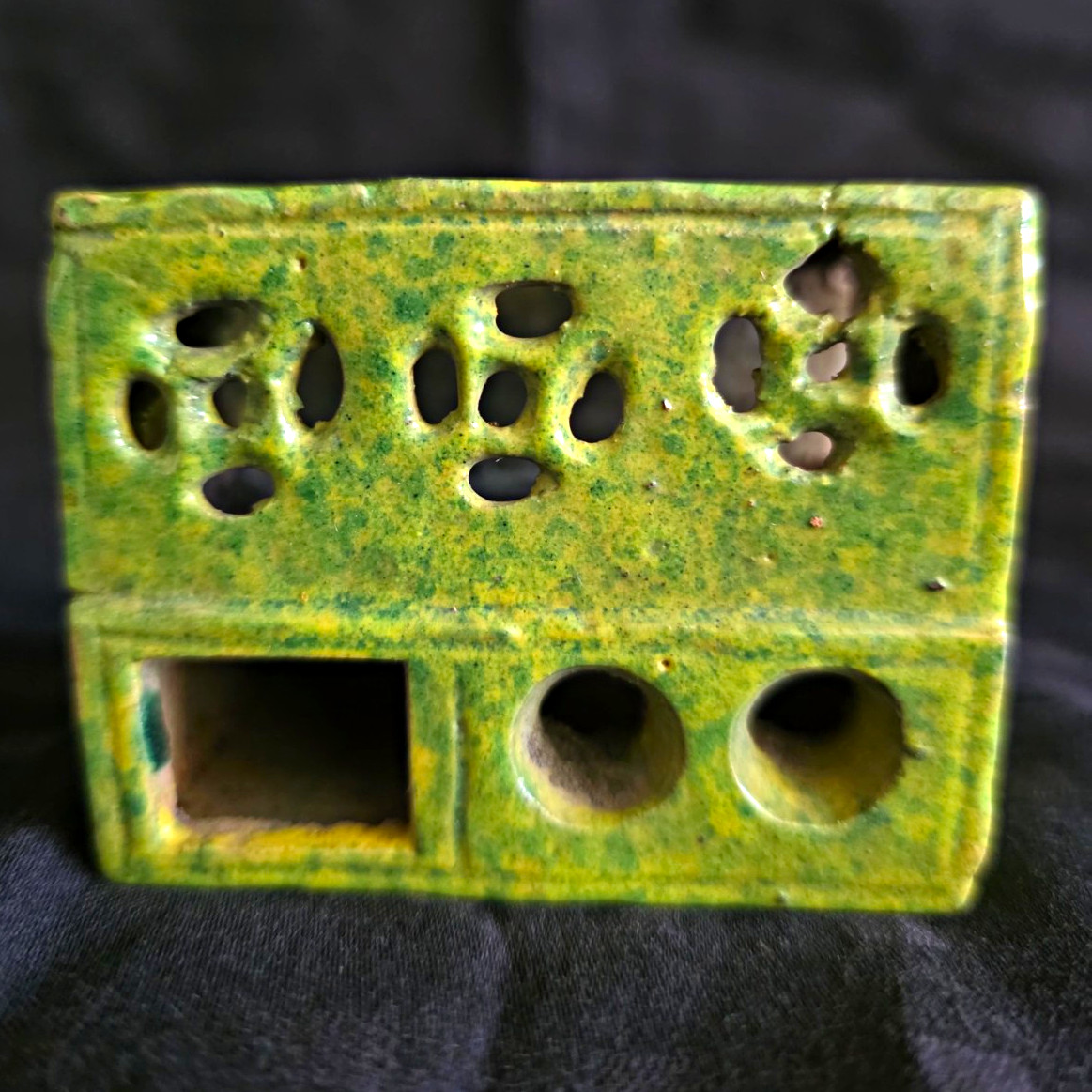 19th Century Vintage Green Glazed Ceramic Brush Pot 19th Century Vintage Green Glazed Ceramic Brush Pot
