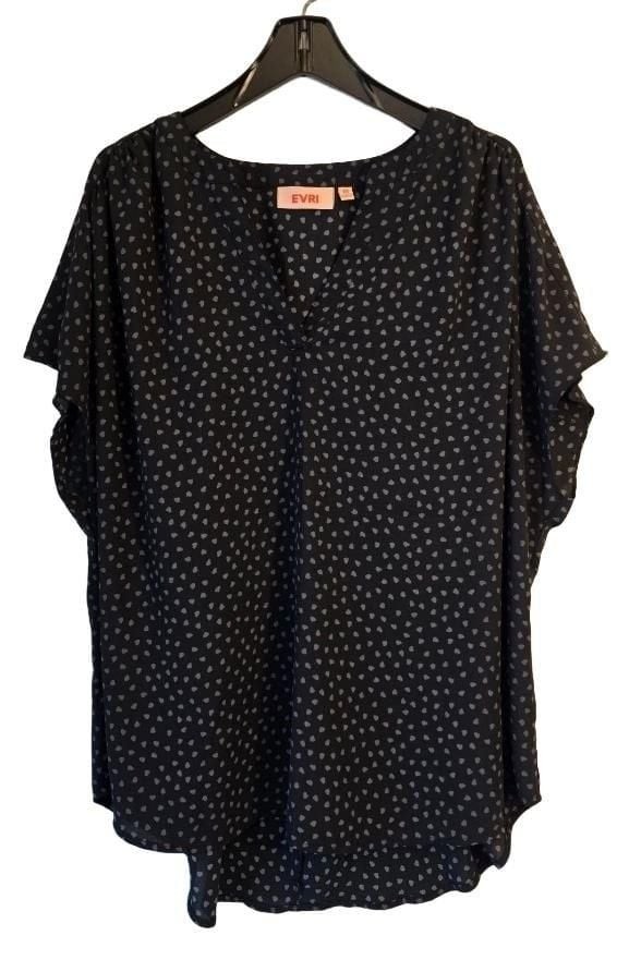 EVRI Plus Size Women\'s Black Heart-Print Blouse, Size 2X EVRI Plus Size Women\'s Black Heart-Print Blouse, Size 2X
