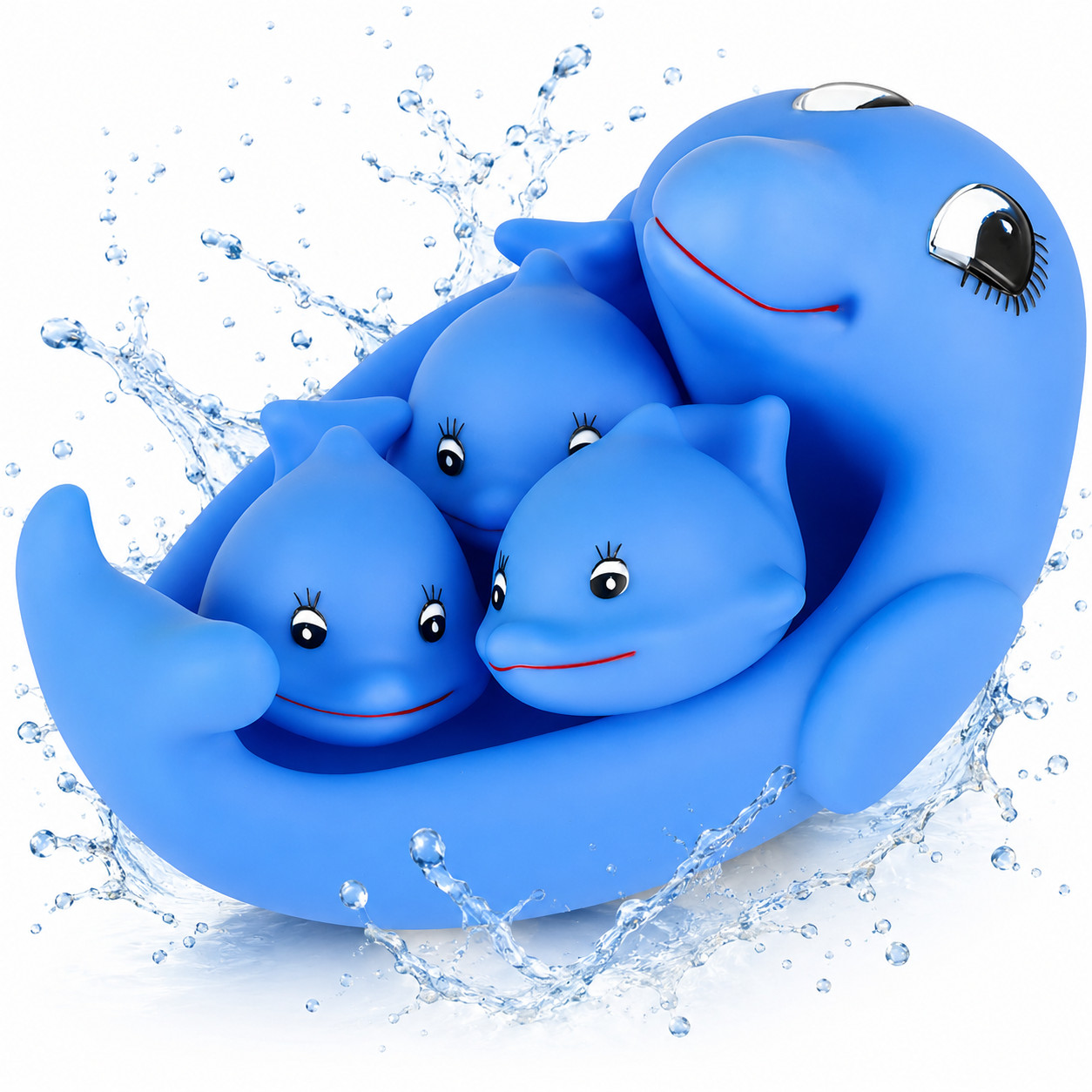 4pc Dolphin Bath Toy Set – Large Mama Dolphin with 3 Baby Dolphins – Pool & Tub