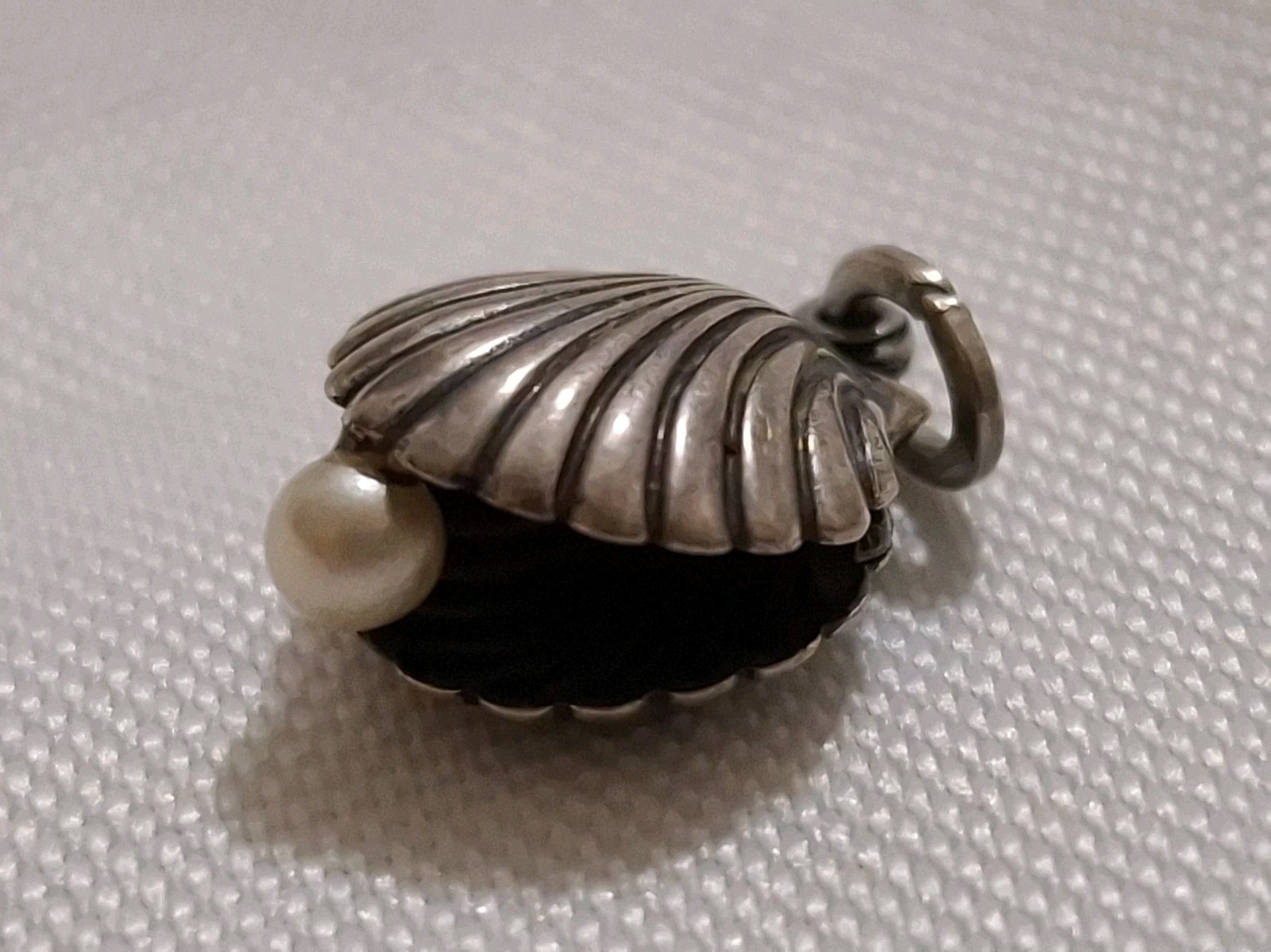 Antique Art Deco Sterling silver Guilloche Enamel Shell Freshwater Pearl Charm