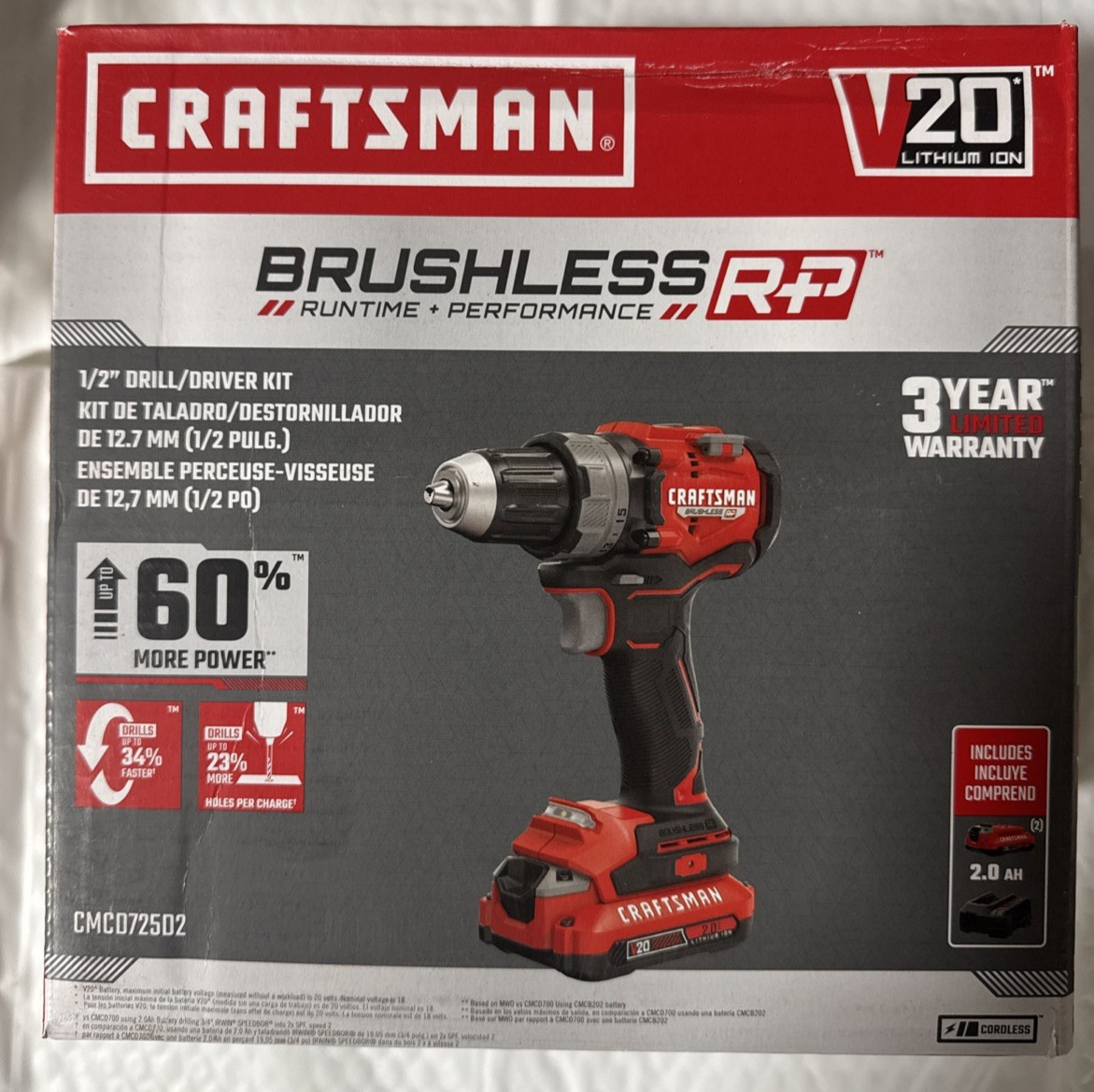 CRAFTSMAN V20 1/2 Inch Drill/Driver Kit with 2 Batteries and Charger (CMCD725D2) CRAFTSMAN V20 1/2 Inch Drill/Driver Kit with 2 Batteries and Charger (CMCD725D2)