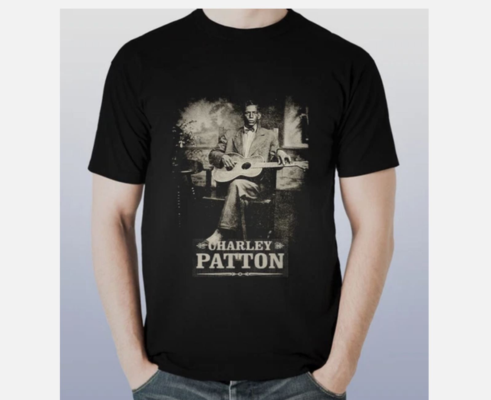 Blues Charley Patton Short Slevee Black T-Shirt