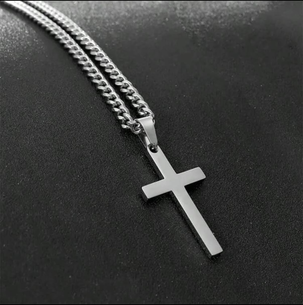 Men’s Stainless Steel Cross Necklace – 58cm Chain, Modern Silver Pendant Men’s Stainless Steel Cross Necklace – 58cm Chain, Modern Silver Pendant
