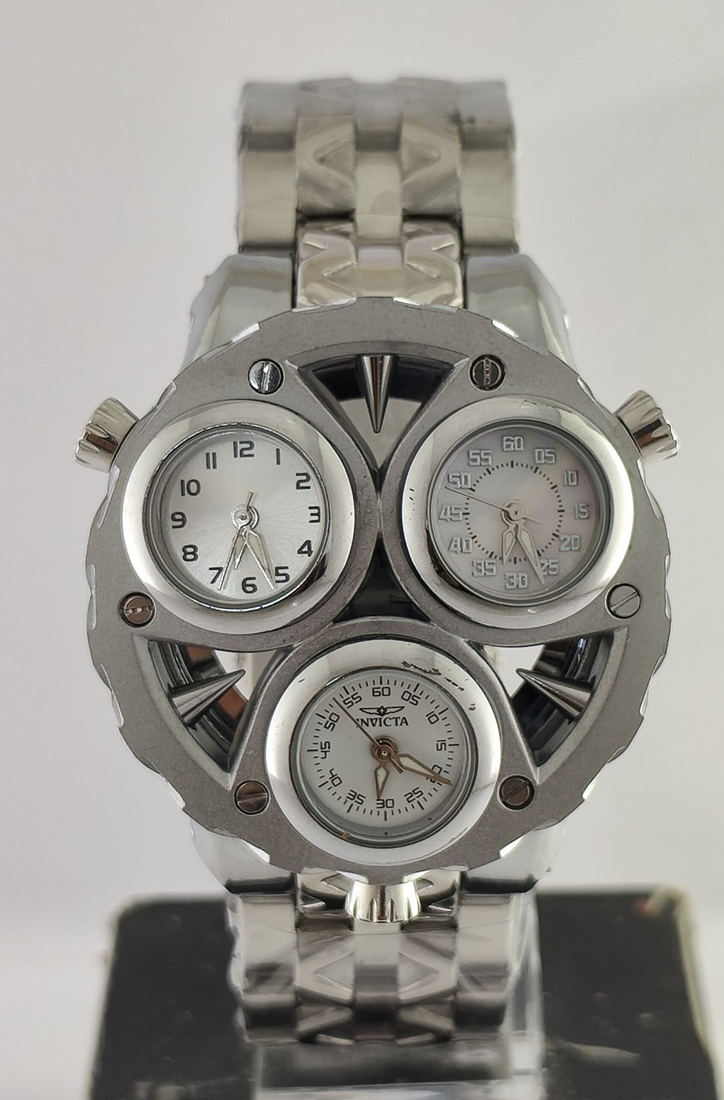 Invicta Quartz Multi Dial Working Excellent Men Wristwatch Steel Band