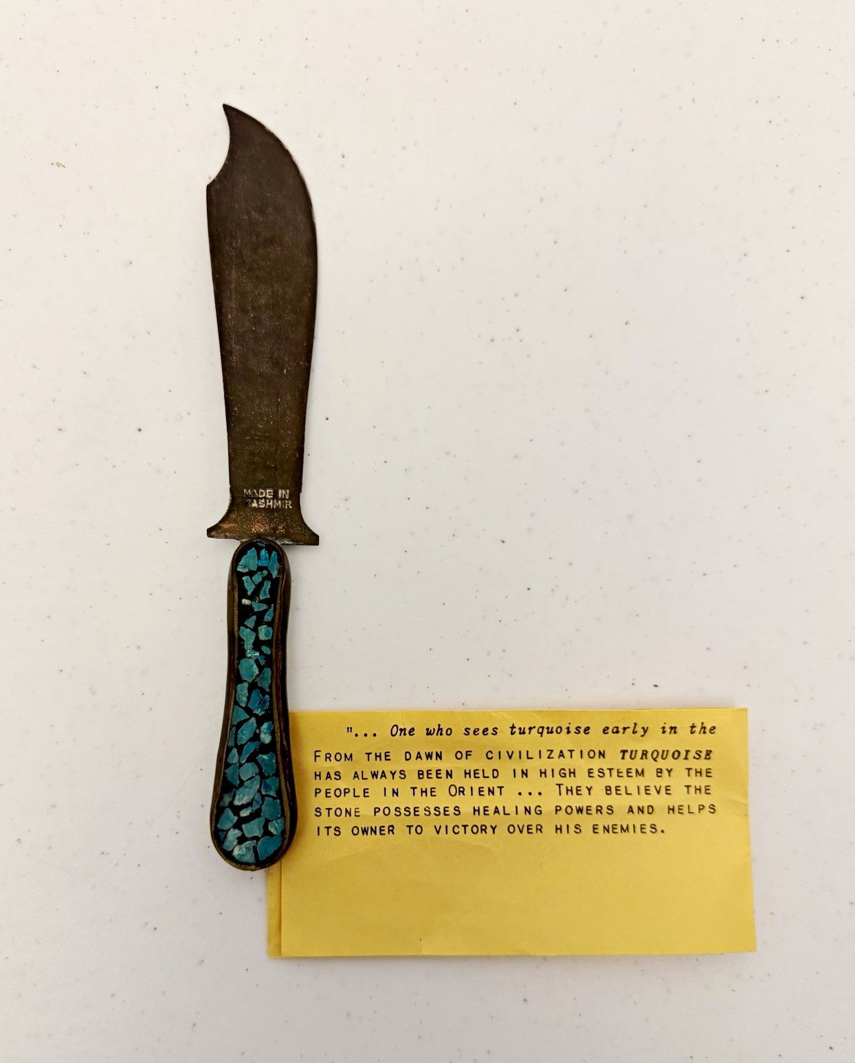VTG Made in Kashmir India Turquoise Mosaic Handle Ornate Dagger Letter Opener. VTG Made in Kashmir India Turquoise Mosaic Handle Ornate Dagger Letter Opener.