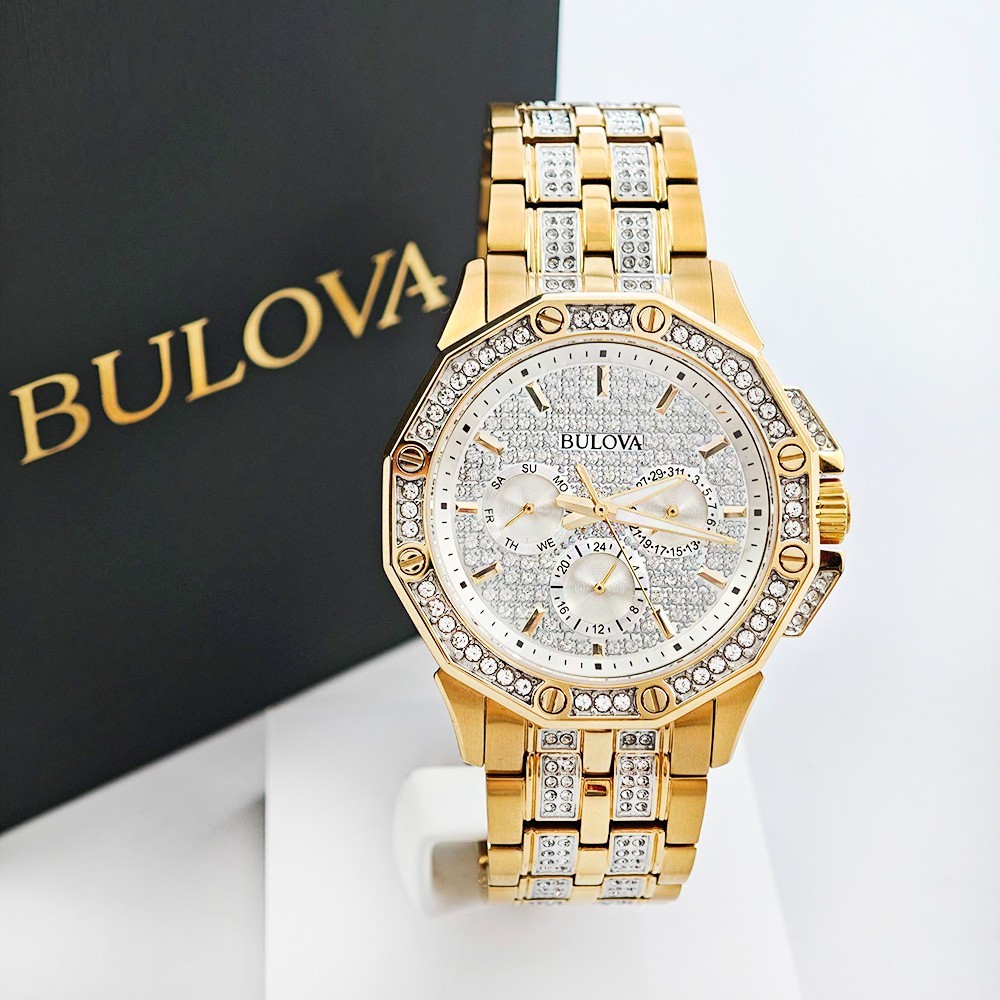 Bulova Octava Crystal Gold/White Two Tone 41.5MM Men's Quartz Watch 98C126