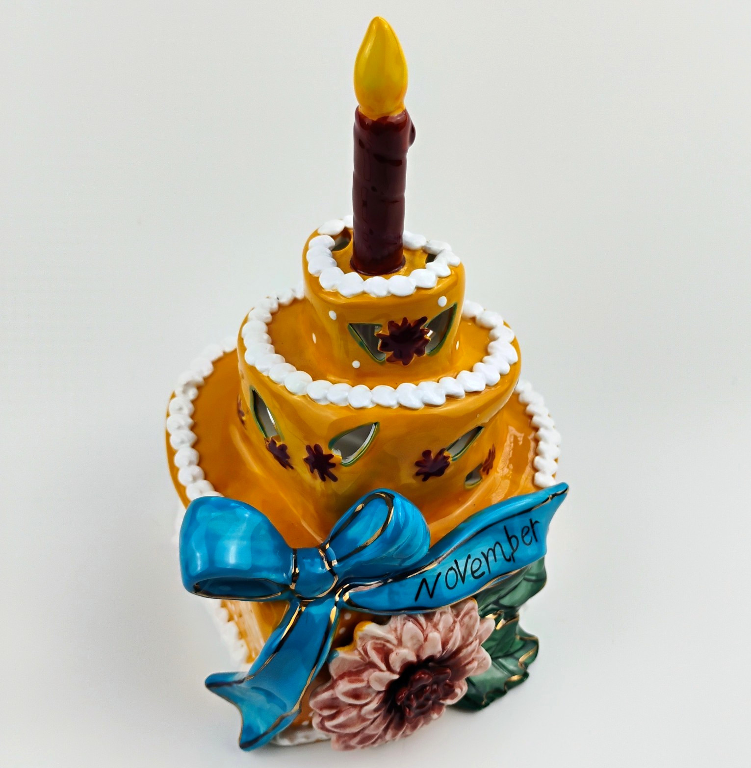 Blue Sky Ceramics NOVEMBER Birthday Cake Ceramic Candle Holder Floral 2011 Blue Sky Ceramics NOVEMBER Birthday Cake Ceramic Candle Holder Floral 2011