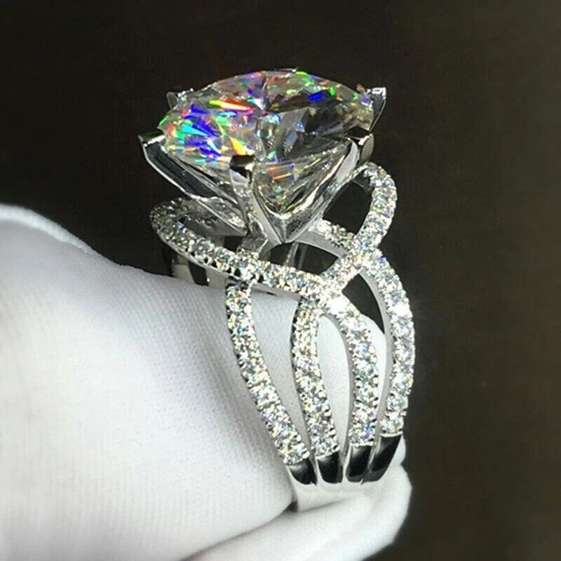 14K White Gold Plated 5.Ct Round Cut Lab Created Diamond Engagement Ladies Ring