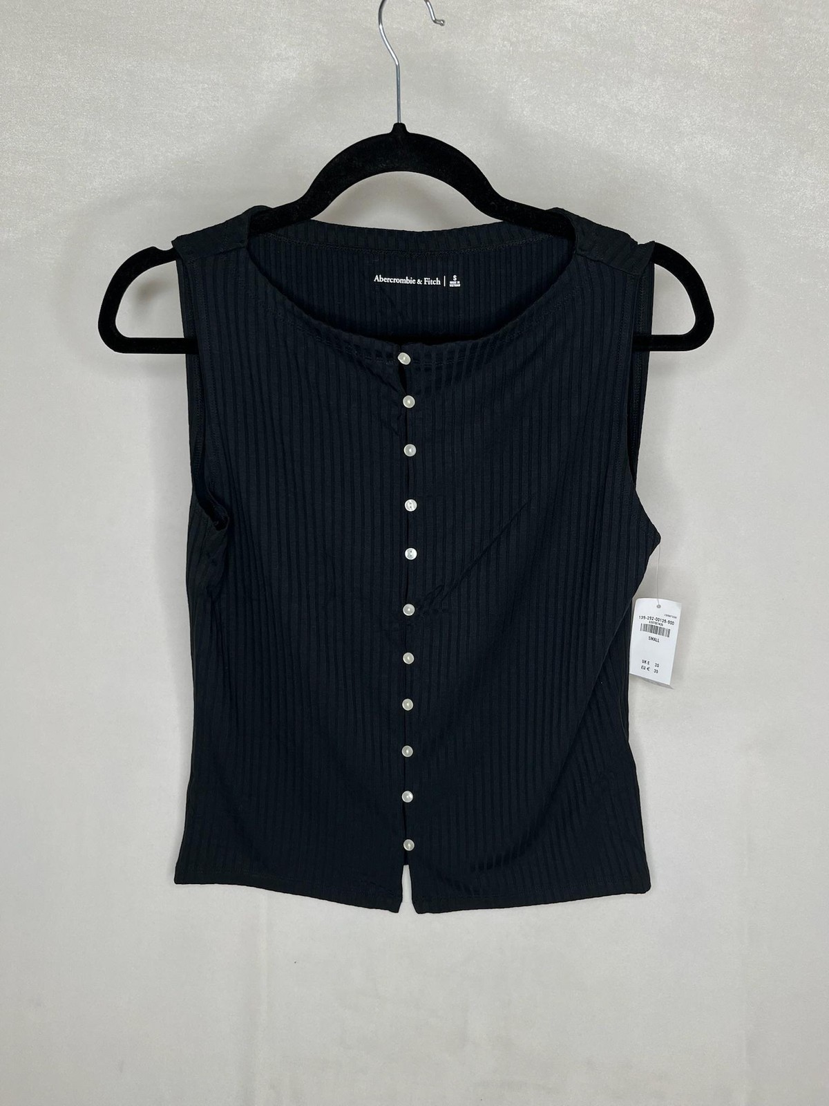 Abercrombie & Fitch Tank Top Womens Small Black Ribbed Button Front Stretch NEW