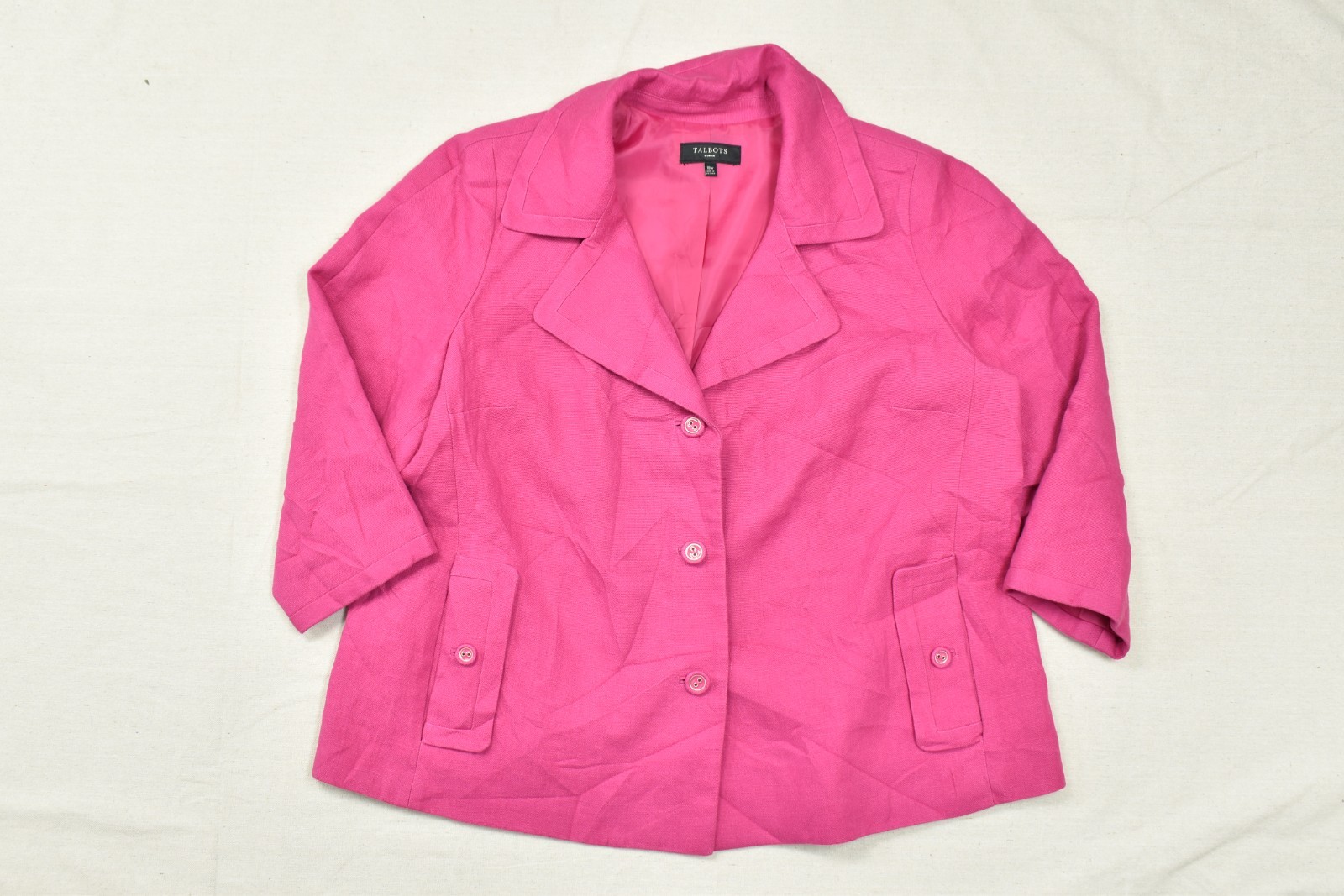 Talbots Woman Hot Pink Linen Blazer Jacket Size 18W Button Front Talbots Woman Hot Pink Linen Blazer Jacket Size 18W Button Front