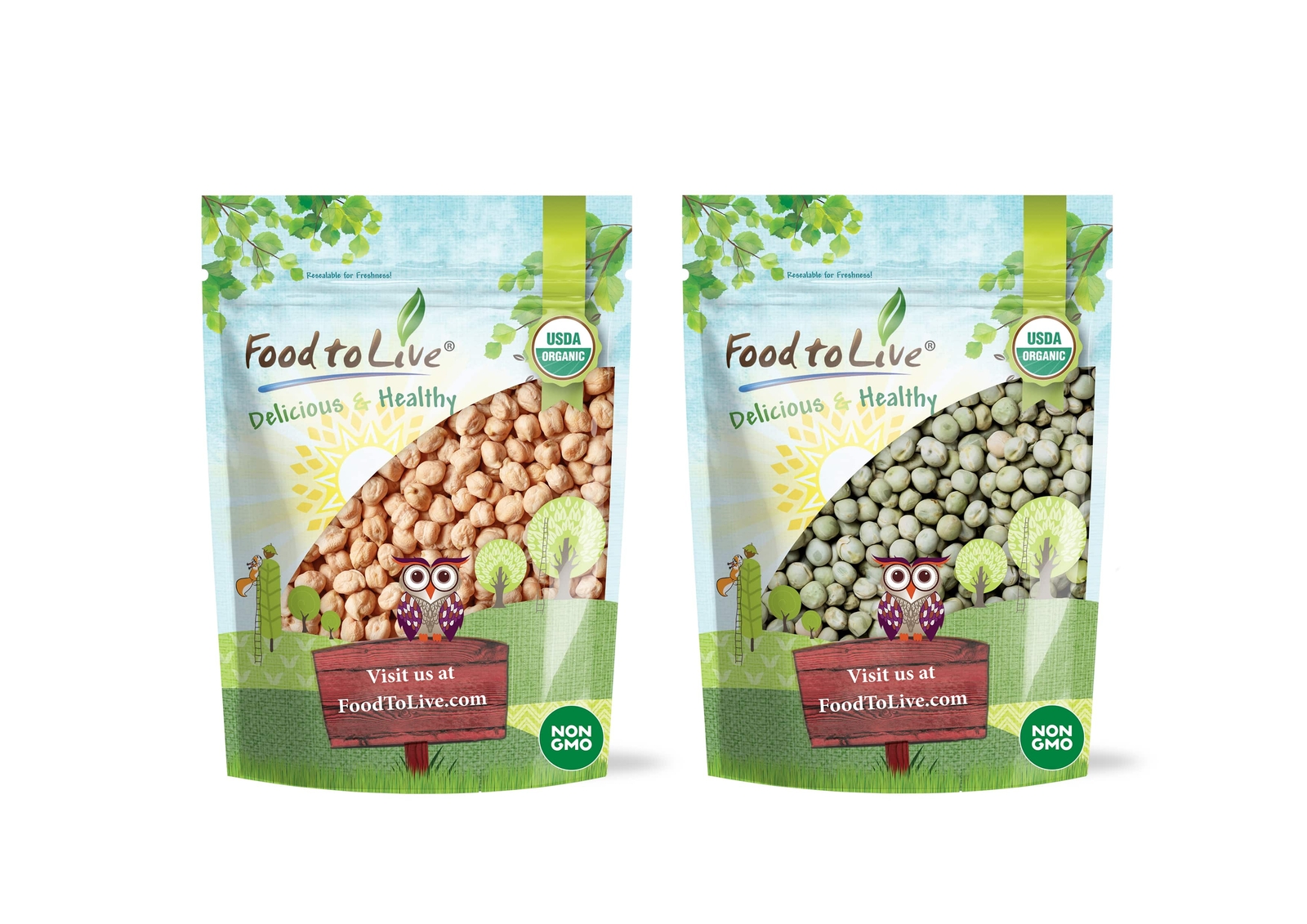 Organic Pulses Bundle, 2 Pack – Chickpeas (5 LB) and Whole Green Peas (5 LB)