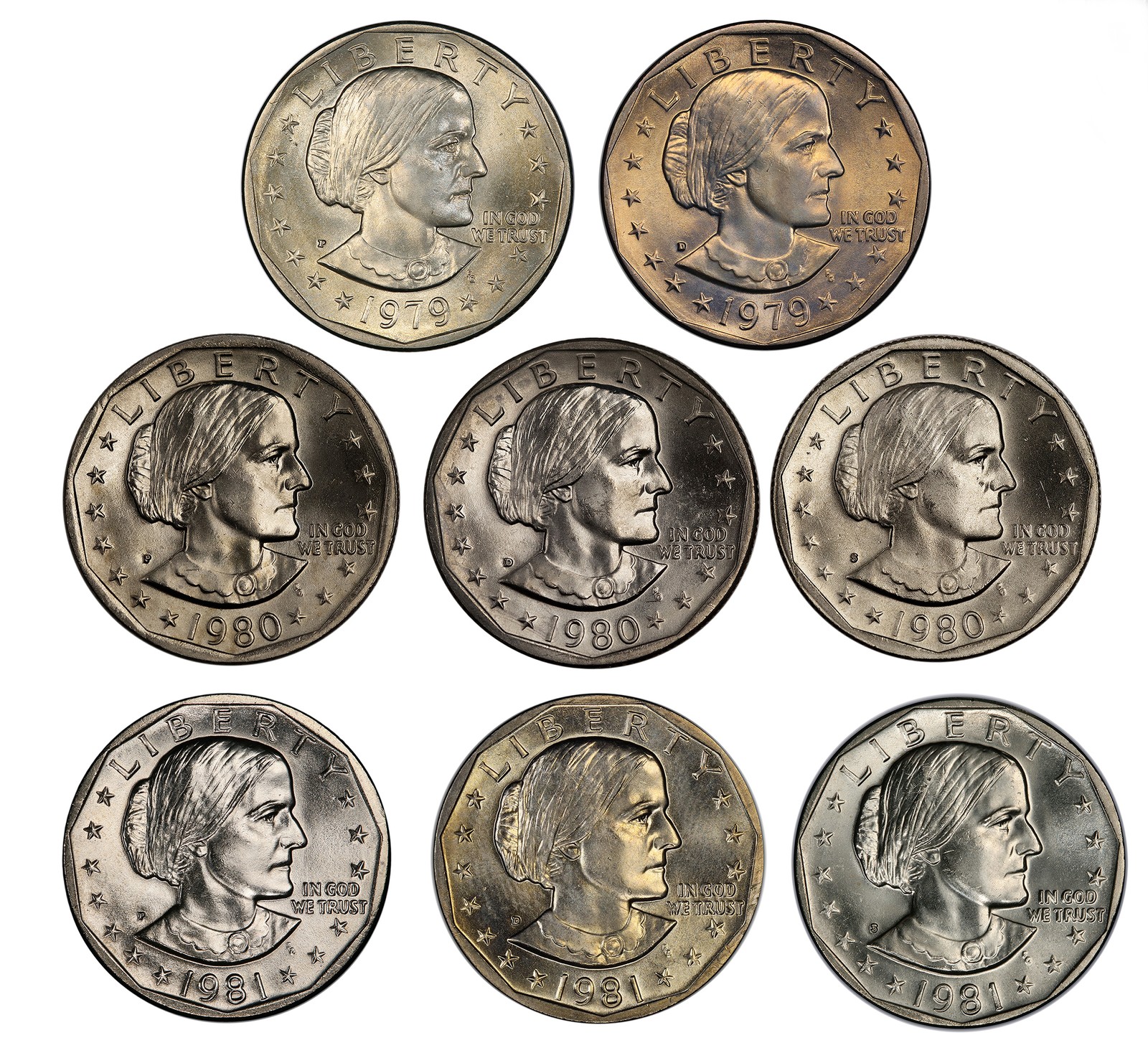 1979 PD 1980 PDS 1981 PDS Susan B Anthony BU Dollar 8 Coin Set - from mint sets 1979 PD 1980 PDS 1981 PDS Susan B Anthony BU Dollar 8 Coin Set - from mint sets