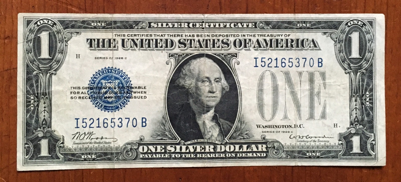 1928-C $1 Silver Certificate Fr 1603 *RARE WOODS-WOODIN KEY* Scarce I-B Block