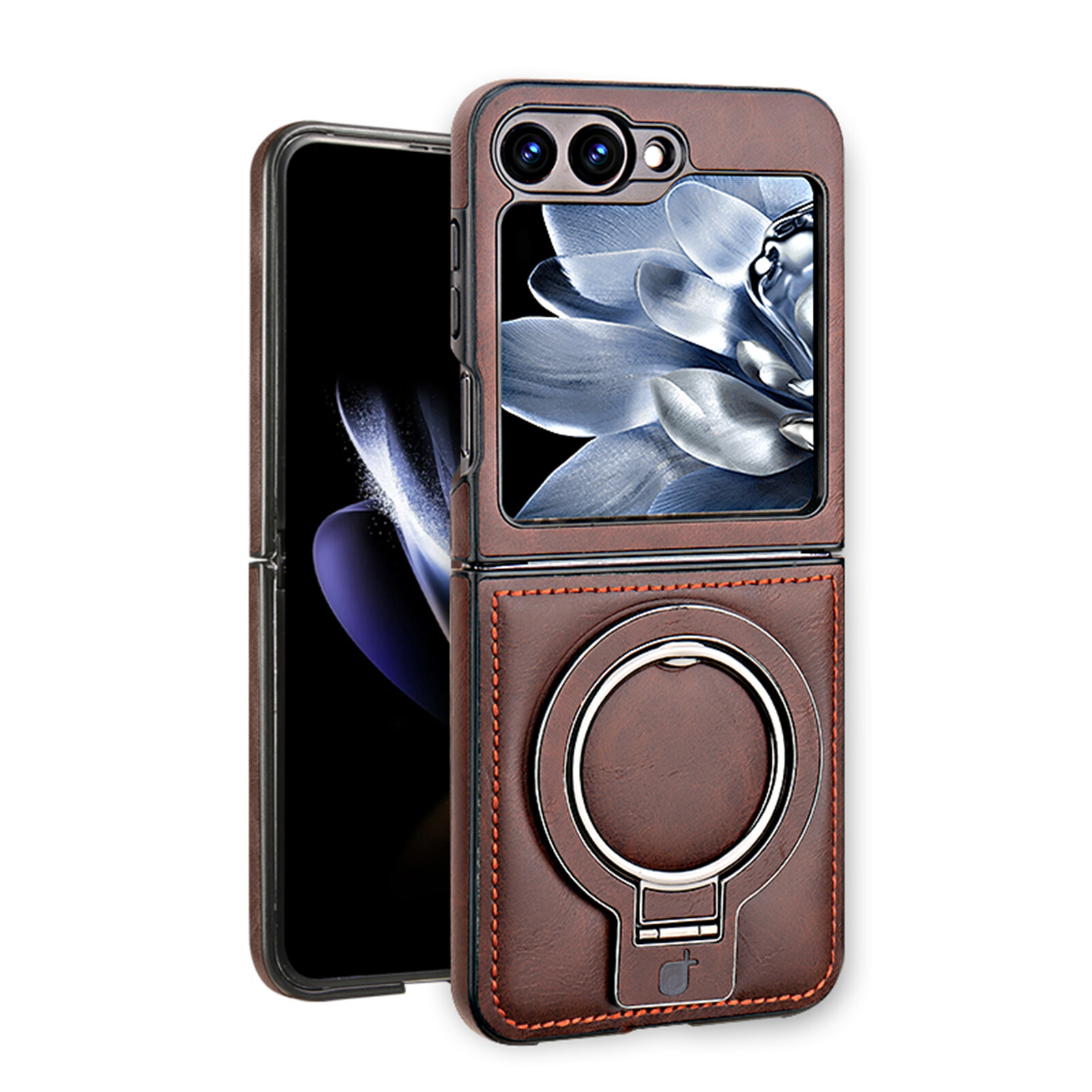 Luxury Leather Mag Safe Ring Stand Shockproof Case for Samsung Z Flip 7 6 5 4 3