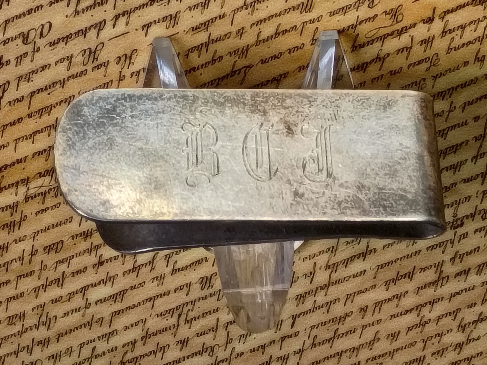 1900s VTG Sterling Silver Money Clip with monogram R.I.J. 17.1 gr Signed