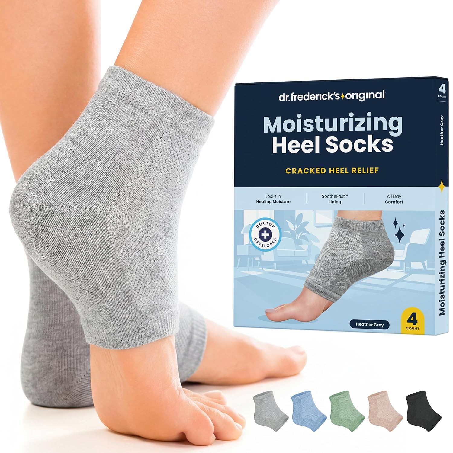 Dr. Frederick\'s Moisturizing Gel Heel Socks for Dry & Cracked Feet, 2 Pairs