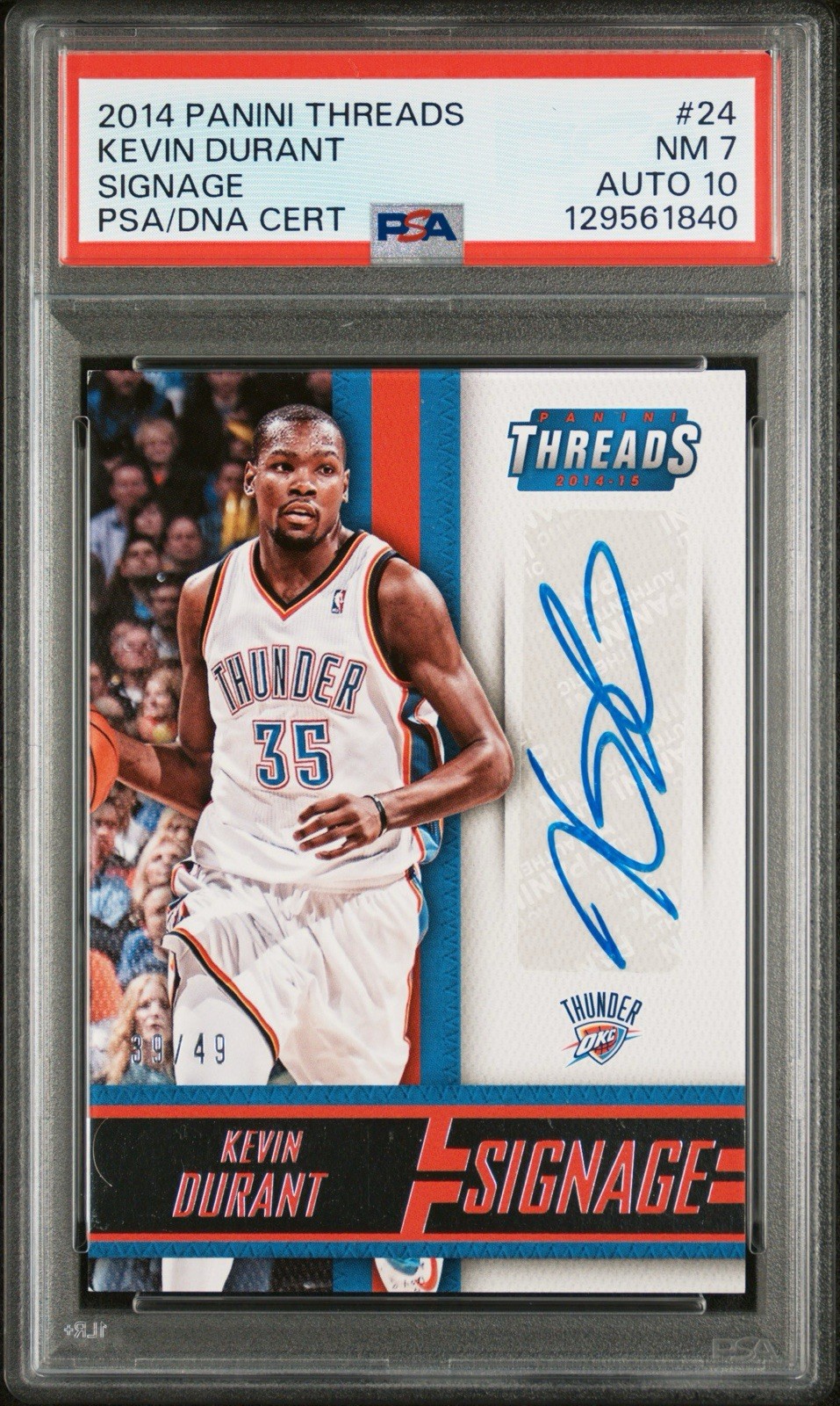 Kevin Durant 2014-15 Panini Threads Signage Auto /49 PSA 7 AUTO 10 POP 1 Thunder Kevin Durant 2014-15 Panini Threads Signage Auto /49 PSA 7 AUTO 10 POP 1 Thunder