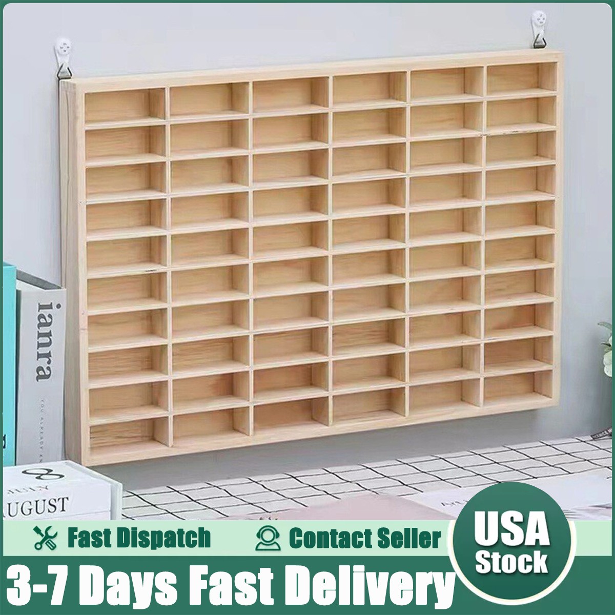 60 Grids Wooden Display Case 1/64 Wheels Diecast Car Matchbox Storage Case