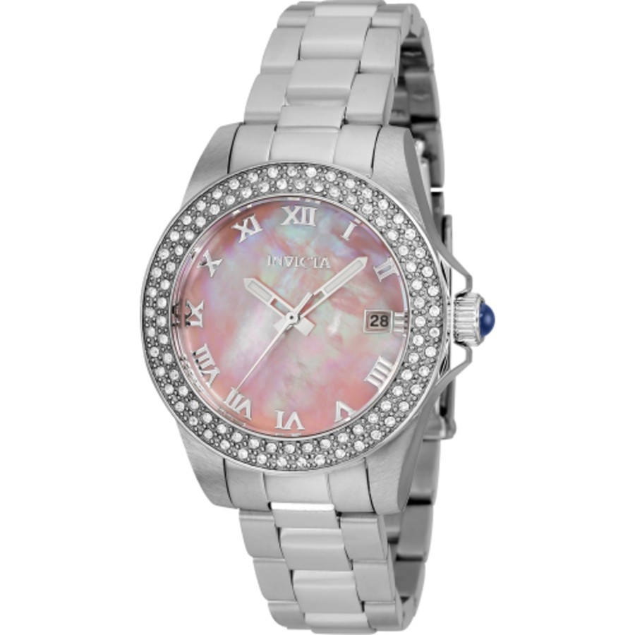 Invicta Angel Quartz Crystal Pink Dial Ladies Watch 36070