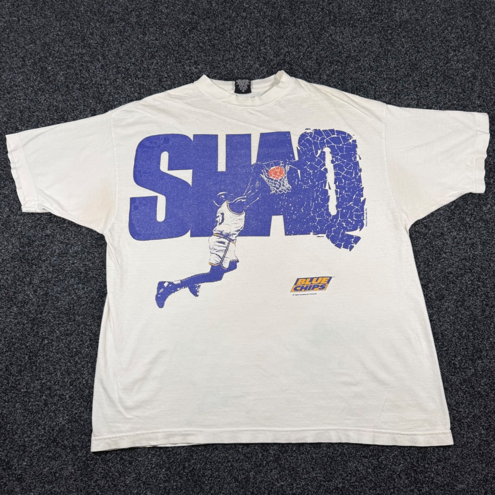 Vintage 1994 Shaq Blue Chips Movie Promo T-Shirt Sun XL White Shaquille O\'Neal