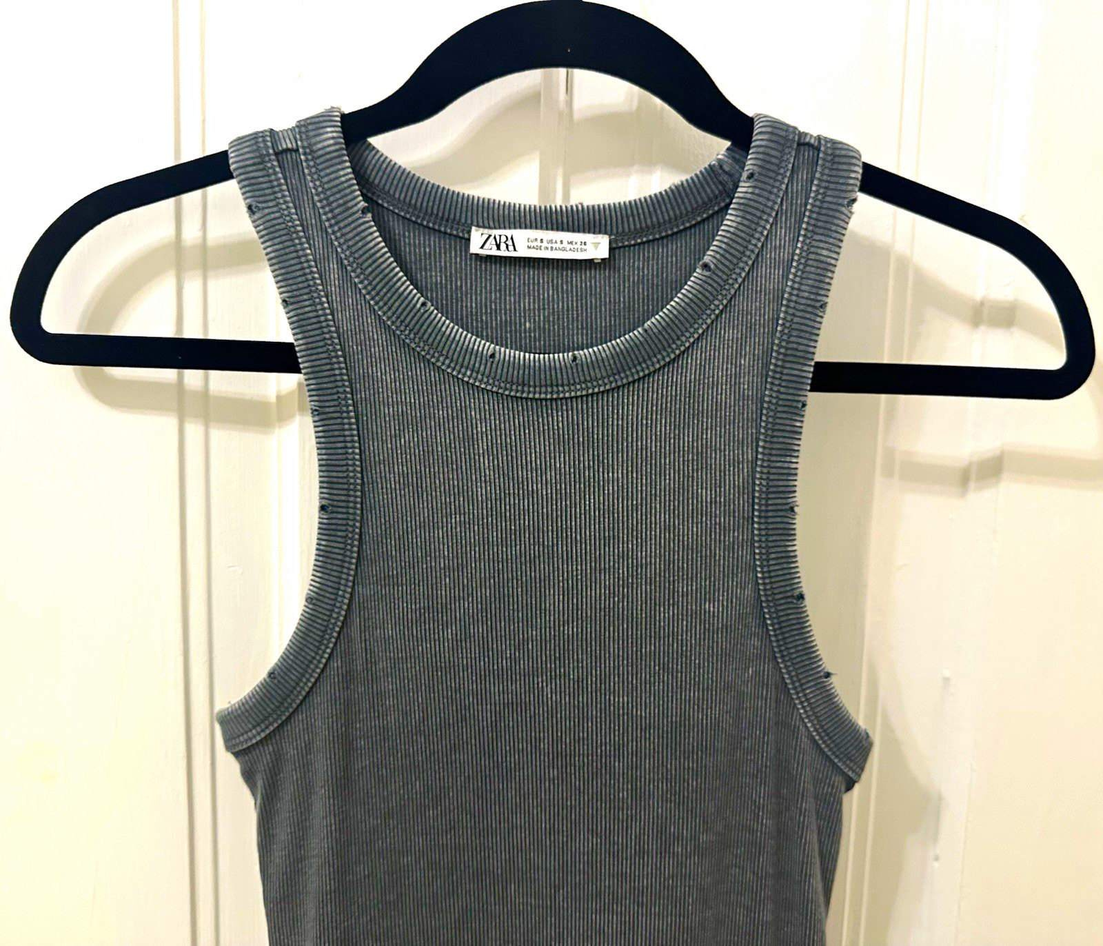 ZARA Gray Ribbed Sleeveless Round Neck Long Bodycon Dress Cotton Blend S ZARA Gray Ribbed Sleeveless Round Neck Long Bodycon Dress Cotton Blend S