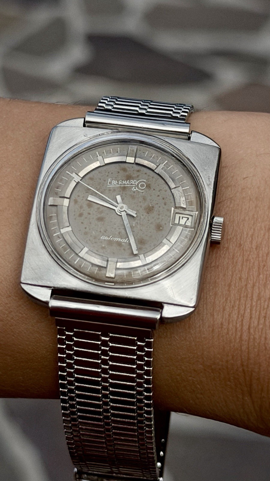Eberhard Automatic Vintage 30x30mm Steel Thin Shape Patina Swiss Made