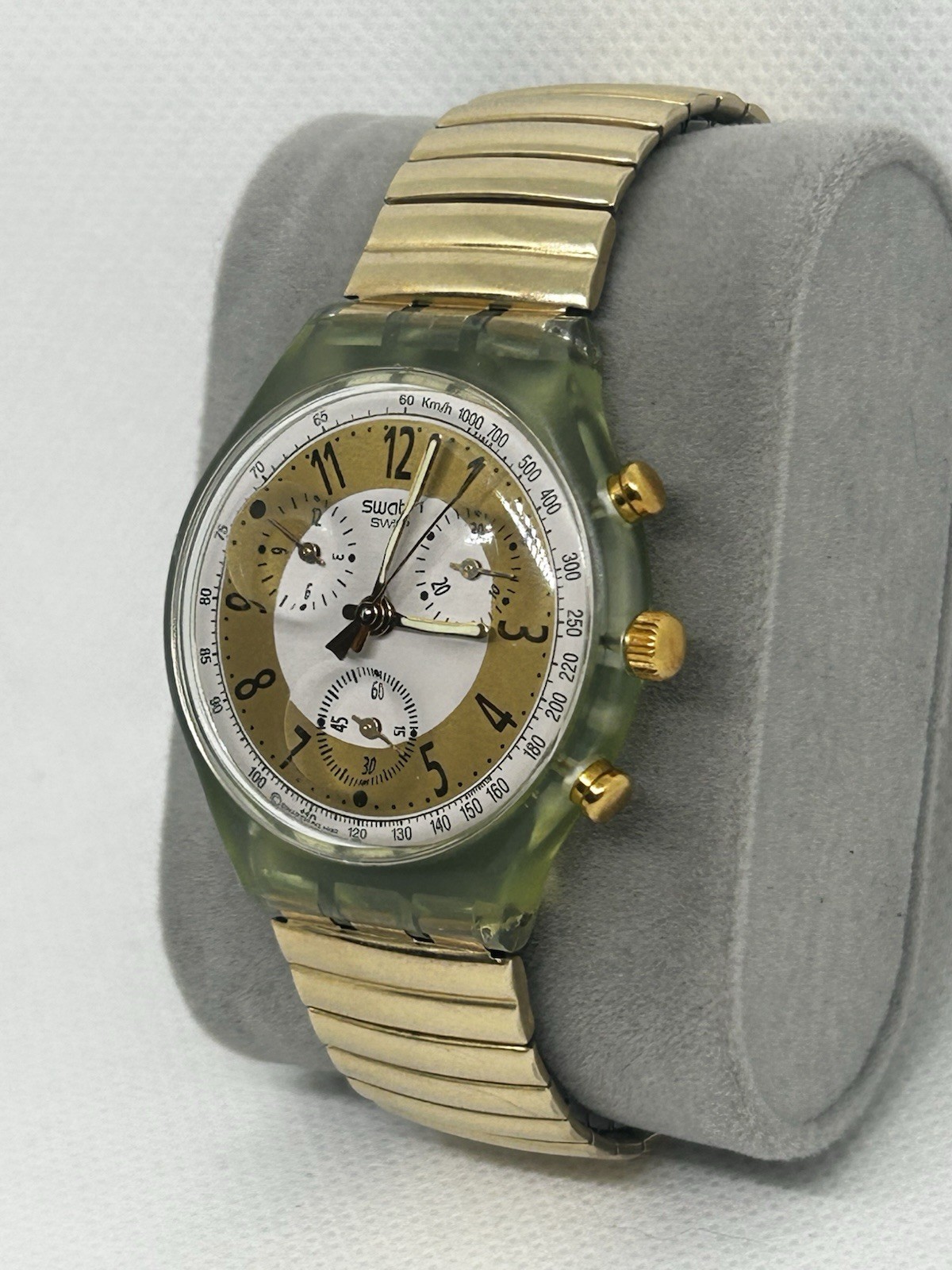 Vintage 1993 Swatch Chronograph SCG101 Golden Globe New Battery Box & Papers Vintage 1993 Swatch Chronograph SCG101 Golden Globe New Battery Box & Papers
