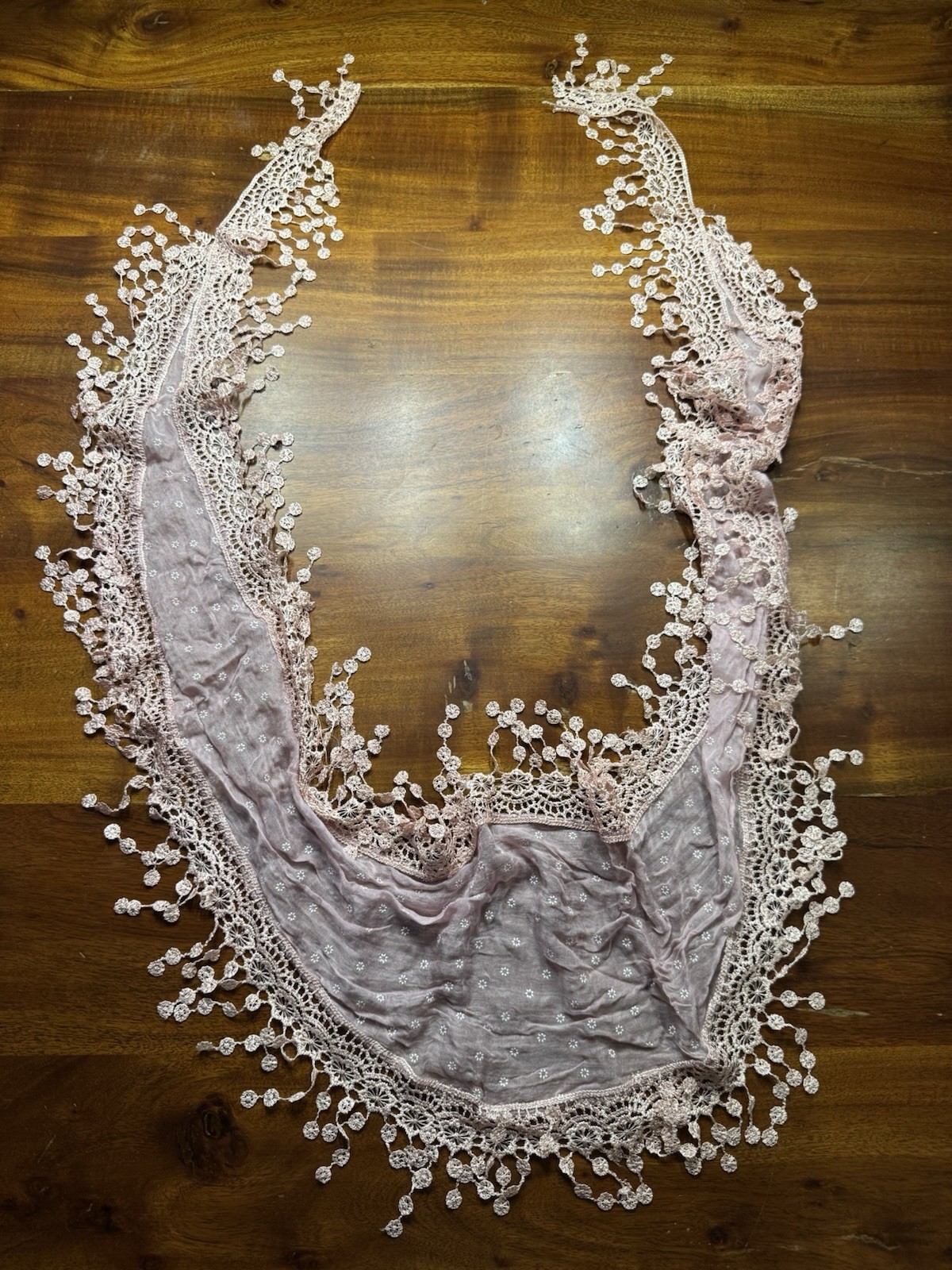 Pretty Angel Rose Pink Crochet Trim Linen Blend Scarf - NEW