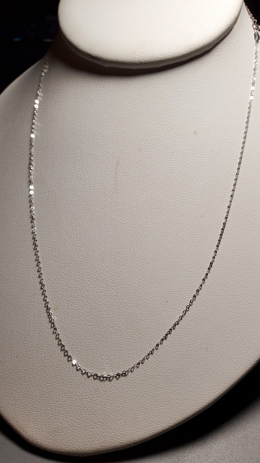 18K (AU750) Solid White Gold 0.9mm Cable Thin Adjustable Chain Necklace 17.5\